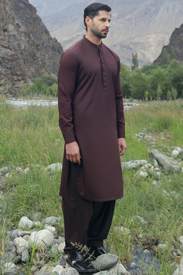 Elegant Blended Brown Shalwar Kameez by J. Junaid Jamshed - Premium Pakistani Traditional Outfit for Men - Perfect for Weddings, Eid & Special Occasions