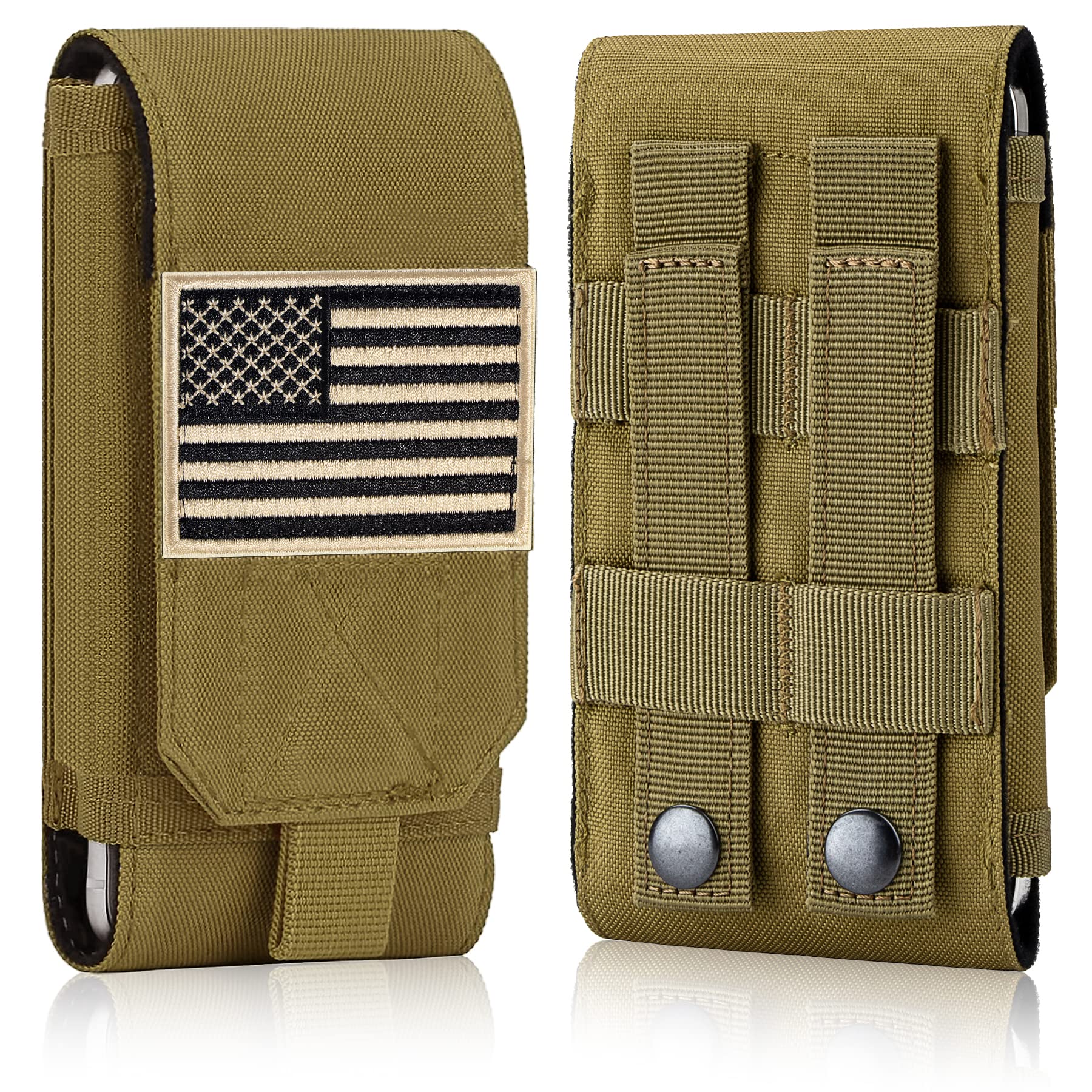 IronSeals Tactical Molle Phone Case - Heavy Duty Belt Holster Pouch with Flag Patch for iPhone 16 Pro Max/16 Plus/16 Pro/16/15 Pro Max/14 Pro Max/13 Pro Max/12 Pro Max & Galaxy S24 Ultra - Perfect for Outdoor Adventures, Military Use & Tactical Gear Enthusiasts
