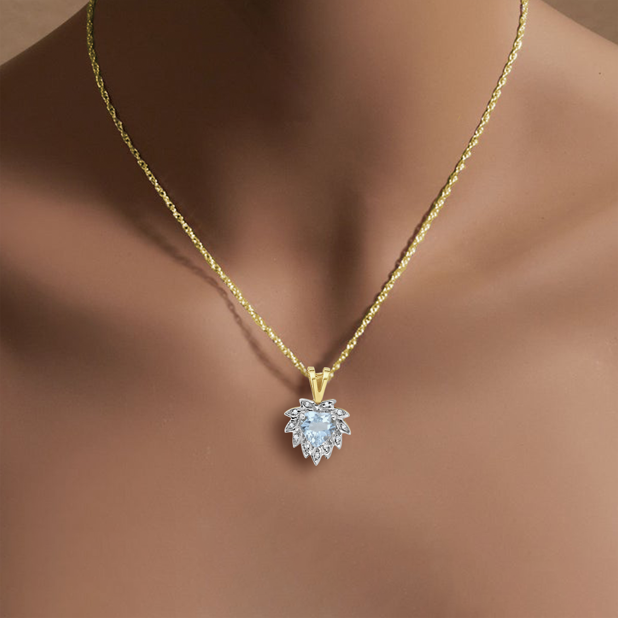 Elegant Heart Shaped Aquamarine Necklace with Pave Diamond Halo - Perfect for Valentine's Day Gifts, Anniversary Jewelry & Romantic Occasions