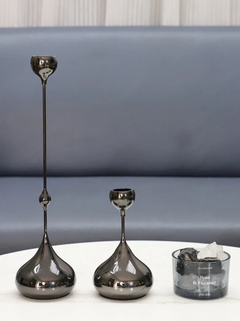 Elegant Chrome Drop Dining Candle Holder Set - Modern Table Centerpiece for Romantic Dinners, Wedding Decor & Home Ambiance Lighting