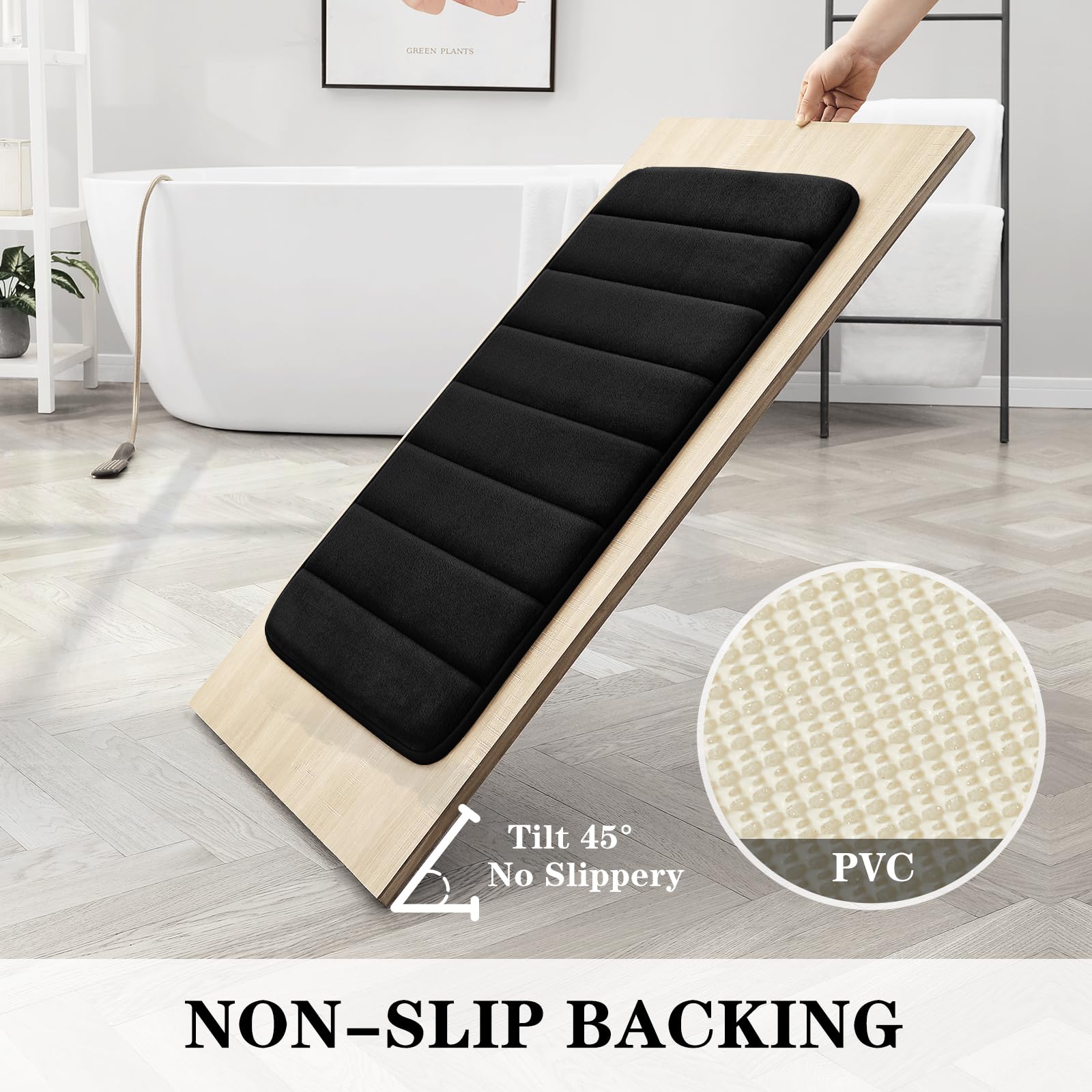BYSURE 3-Piece Black Memory Foam Bathroom Rug Set - Non-Slip, Super Soft & Absorbent, Machine Washable Bath Mats for Toilet & Shower - Perfect for Bathroom Safety and Comfort
