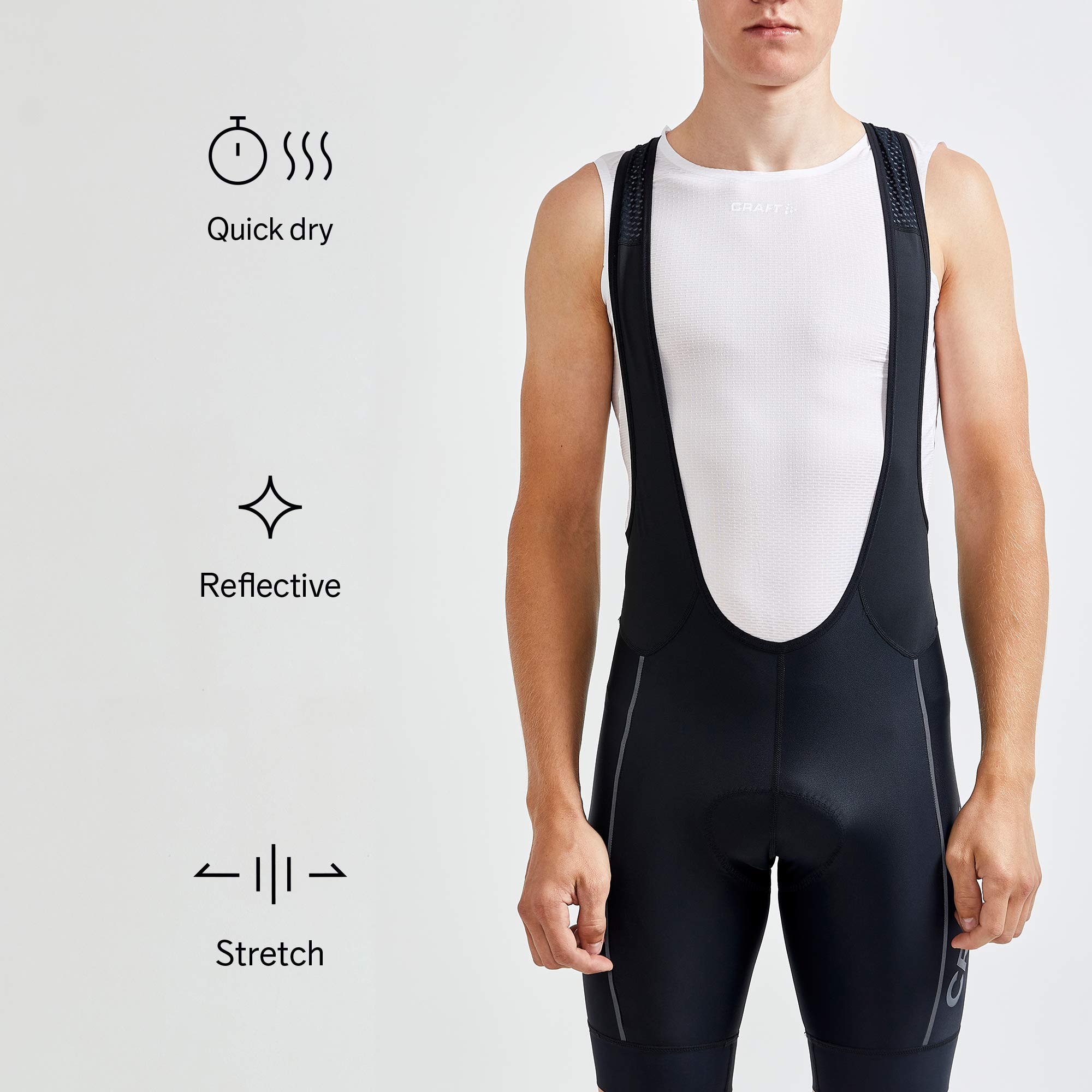 **Craft Sportswear Men's ADV Endur Lumen Bib Shorts - Padded Cycling Bib Shorts with Reflective & Moisture-Wicking Technology for Long-Distance Rides & Night Cycling**