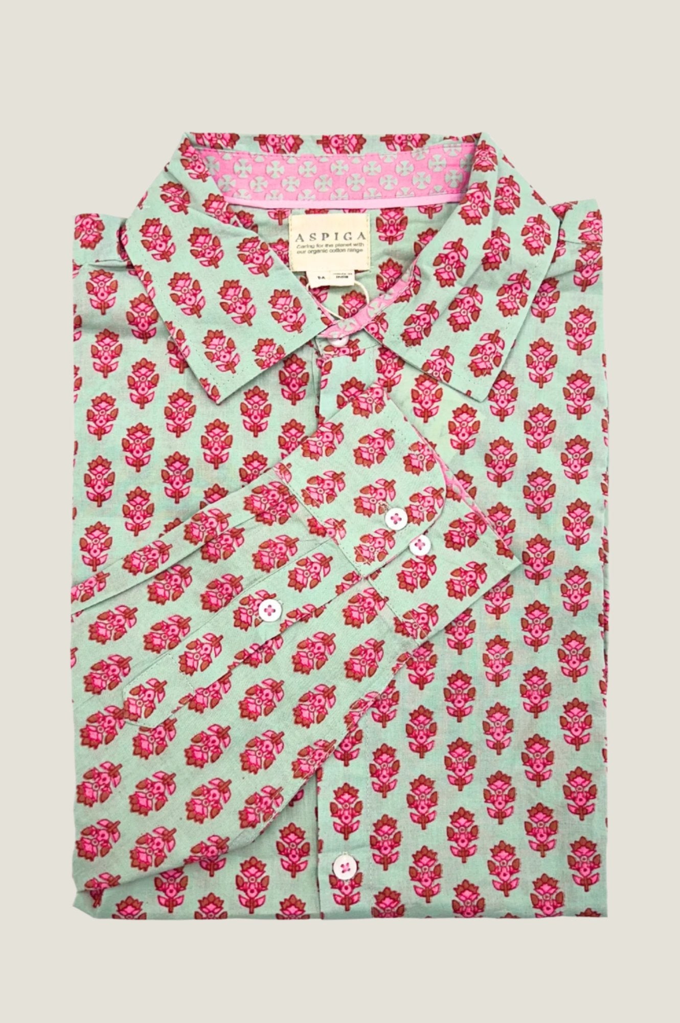 Men's Printed Cotton Shirt - Azalea Khaki & Pink Floral Design | Casual Button Down Shirt for Summer Outfits, Beach Vacations & Date Nights