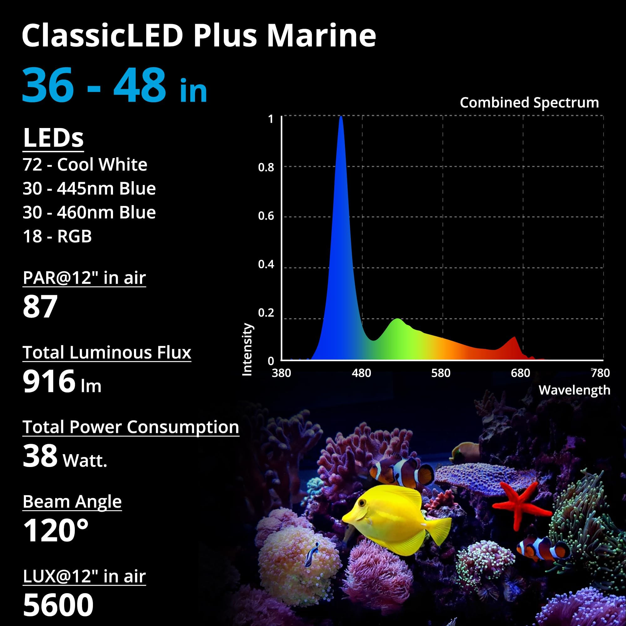 NICREW 36W Saltwater Aquarium LED Light for Coral Reef Tanks - Programmable Timer & Dimmable Marine Lighting (36-48 Inch) - Perfect for Saltwater Fish Tanks, Coral Growth & Reef Aquascaping