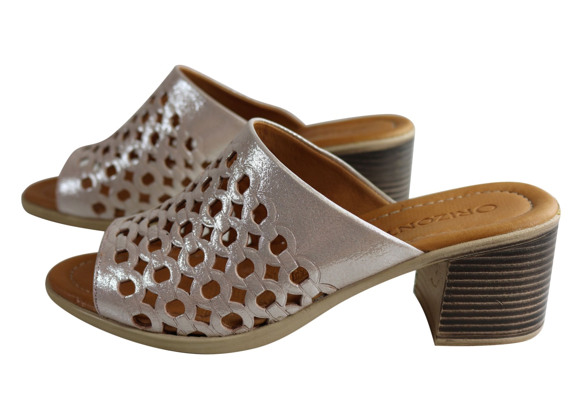 Orizonte Wink Women's European Leather Mid Heel Slide Sandals - Comfortable & Stylish for Summer, Office & Casual Outings