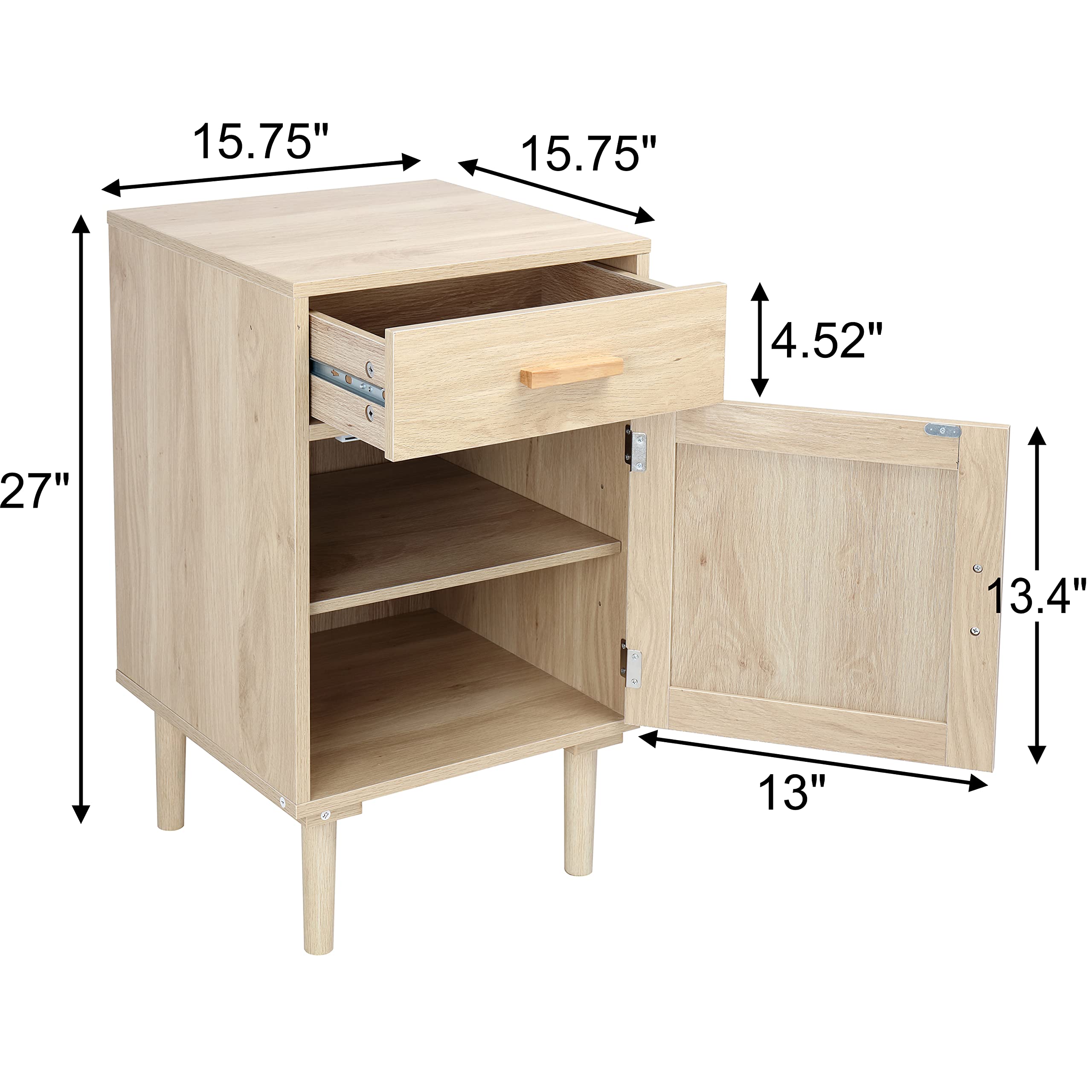 Finnhomy 2-Pack Tall Nightstands with Drawer & Shelf, Handmade Rattan Decor Bedside Tables - Natural Wood Bedroom Storage for Master Bedroom, Guest Room, or Dorm