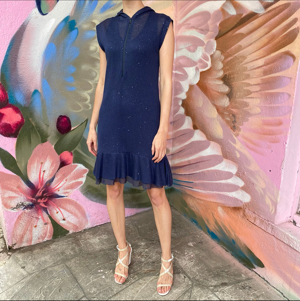 Brunello Cucinelli Navy Blue Knit Sleeveless Zip Dress Size M - Elegant Summer Outfit for Women's Casual Wear & Evening Events