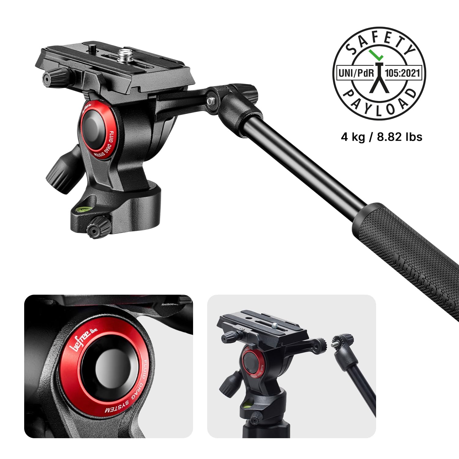Manfrotto Befree Live 4-Section Carbon Fiber Video Tripod with Fluid Head - Lightweight Travel Tripod for DSLR Cameras, Mirrorless Cameras & Video Shooting - Perfect for Vlogging, Live Streaming & Outdoor Photography (Black/Silver)