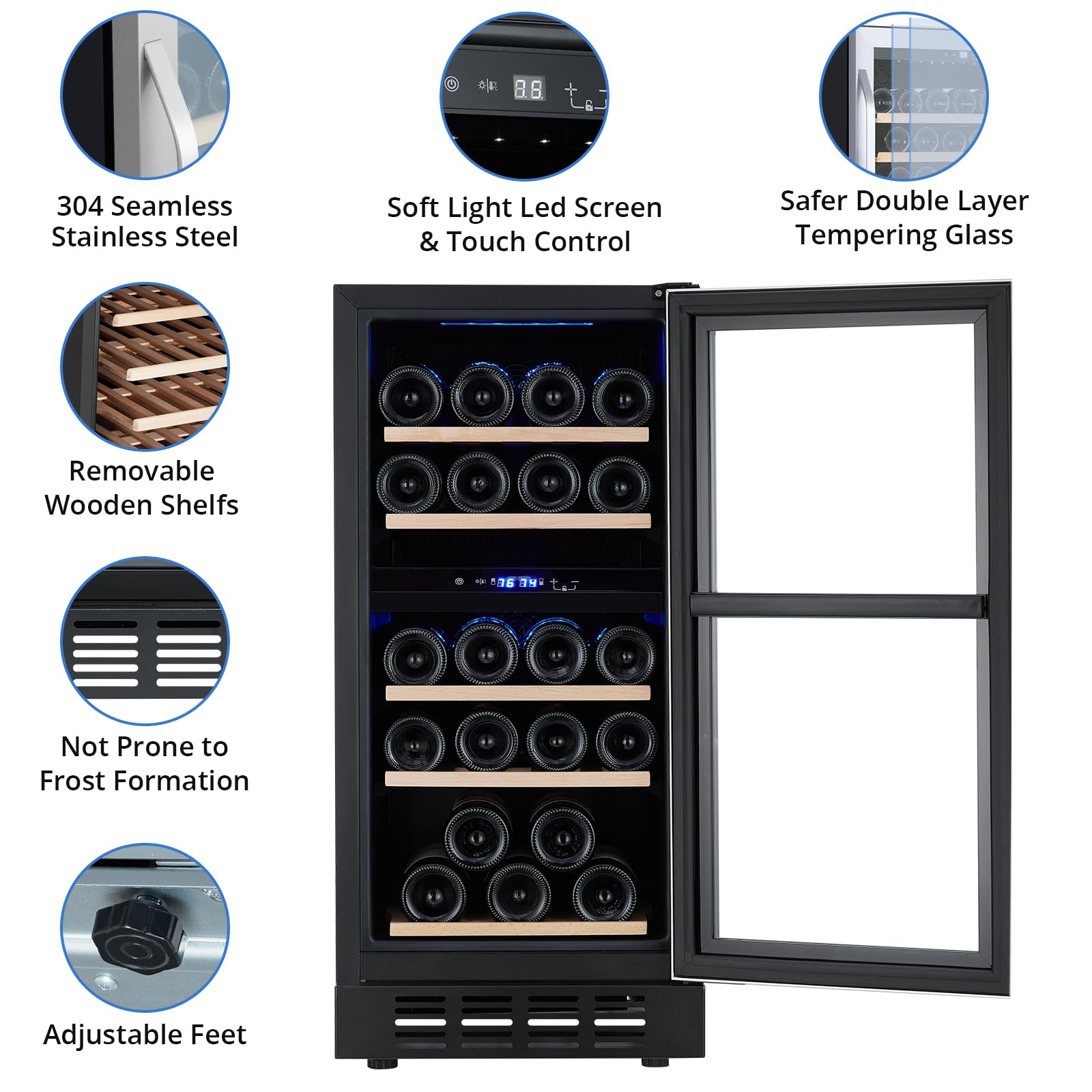 28 Bottle Dual Zone Wine Cooler Refrigerator - Compressor Cooling System, 41°F to 64°F Digital LED Touch Control, Frost-Free Lockable Cabinet with Single Glass Door - Freestanding or Built-In Design for Home, Bar, Restaurant & Wine Cellar Storage
