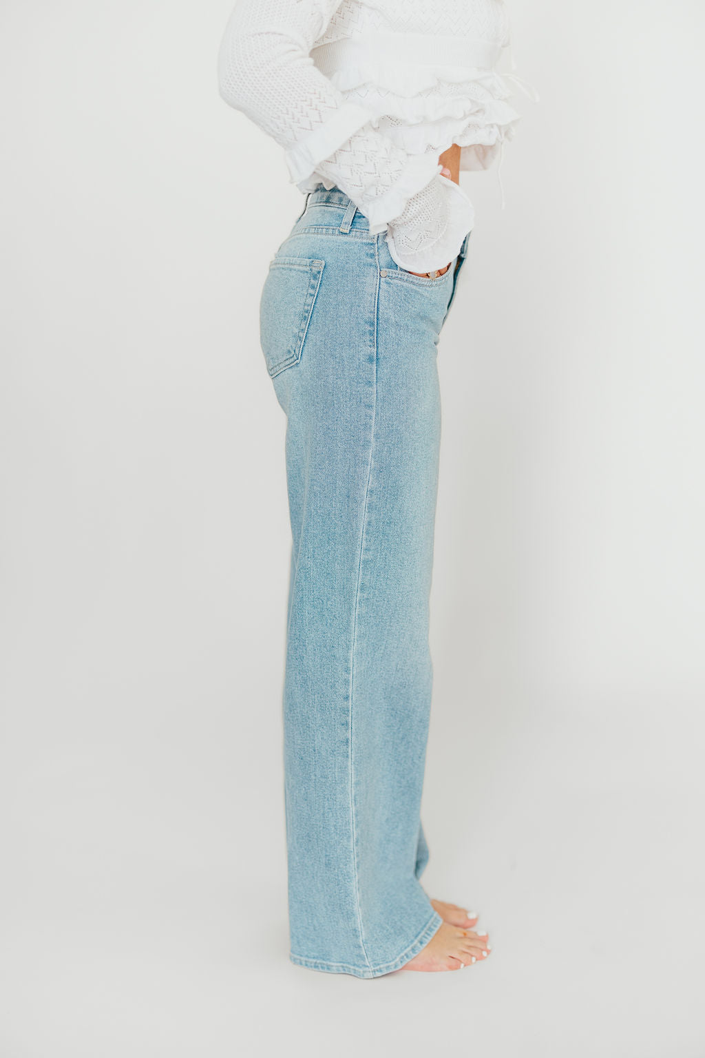 Laurel Wide Leg Jeans for Women - Light Denim High Waist Stretch Comfort Pants - Perfect for Casual Outfits & Office Wear