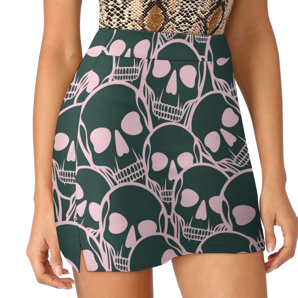 Trendy Pink Skulls Print Skirt Shorts with Pockets - Women's Fashion for Casual Wear, Summer Outfits & Music Festivals