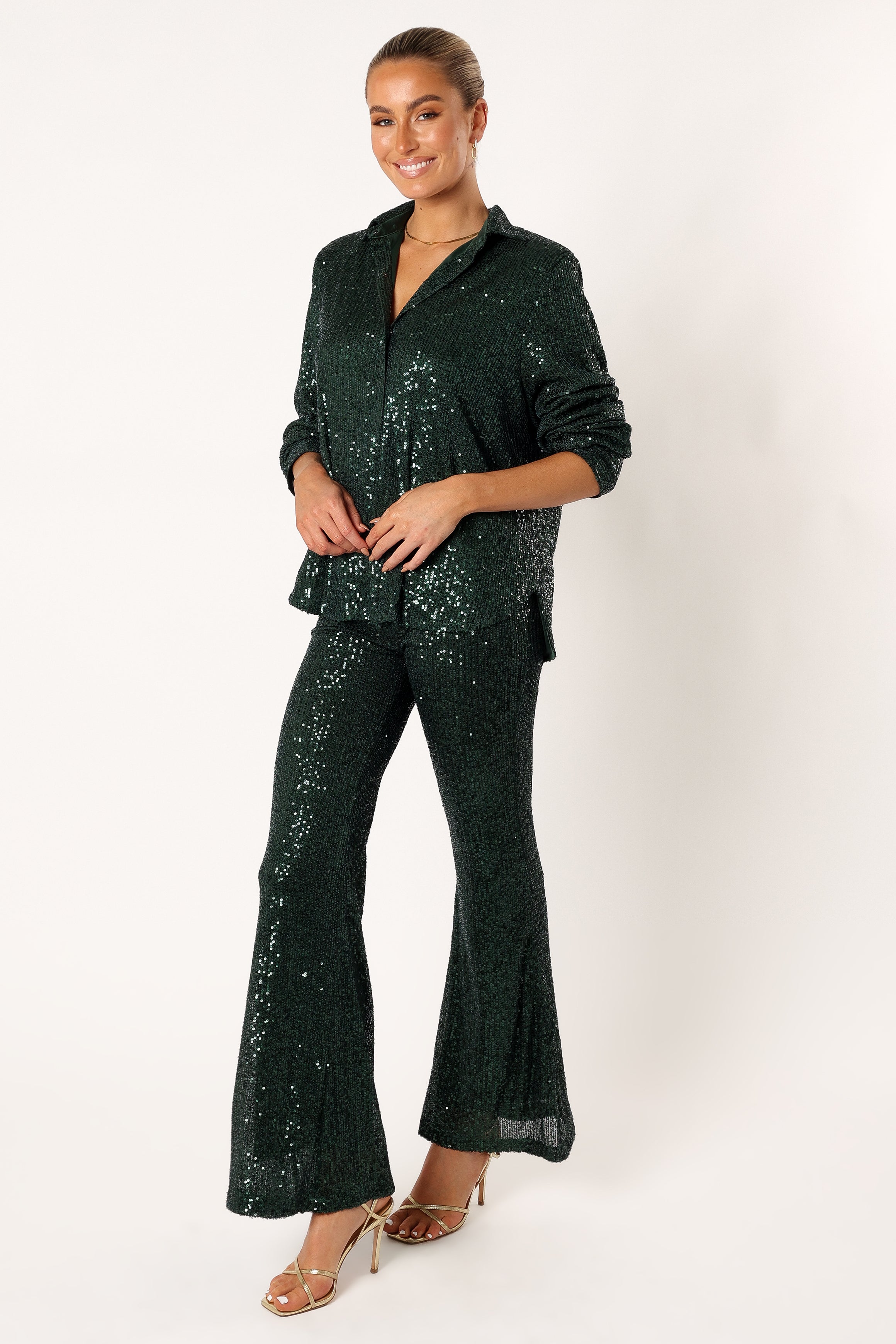 Darcy Sequin Two Piece Pant Set for Women - Elegant Hunter Green Outfit for Parties, Night Out & Special Occasions