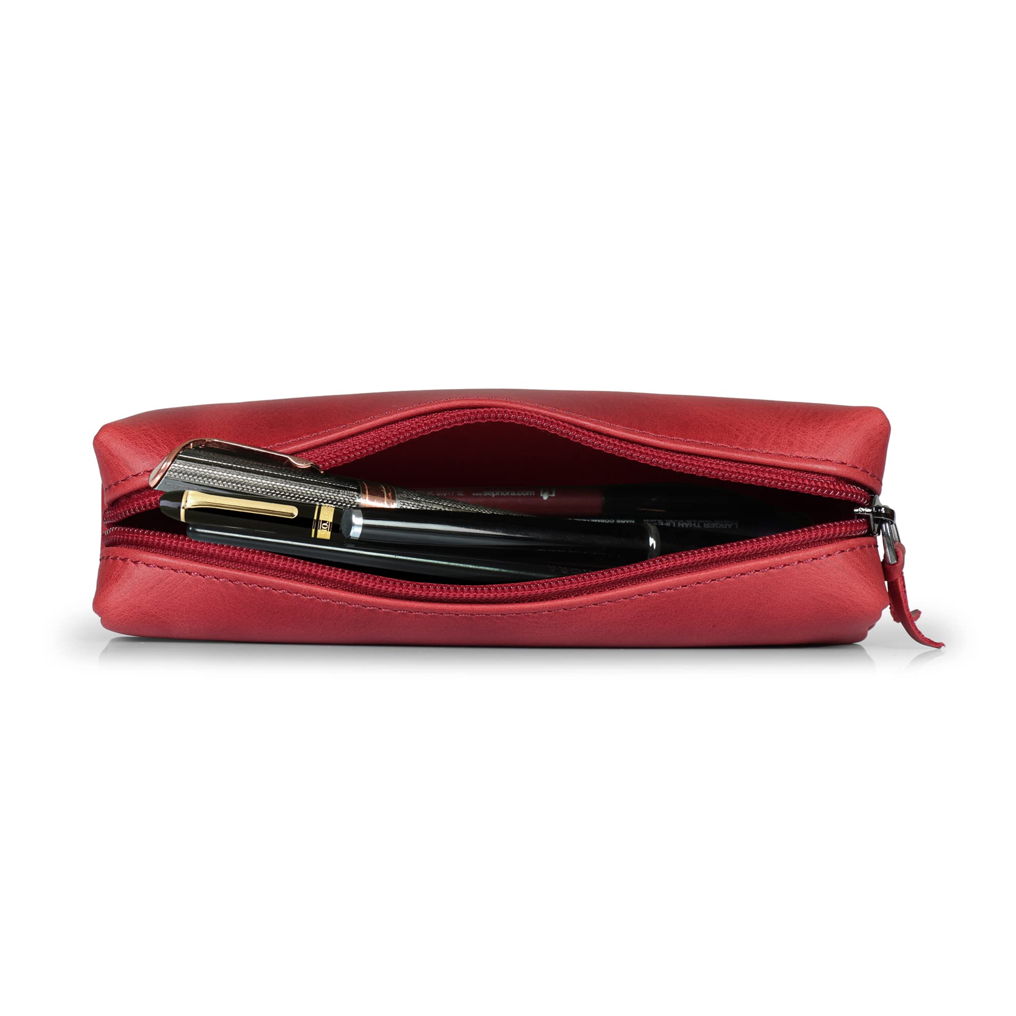 Genuine Leather Pencil Case with Zipper - for School & Office Use