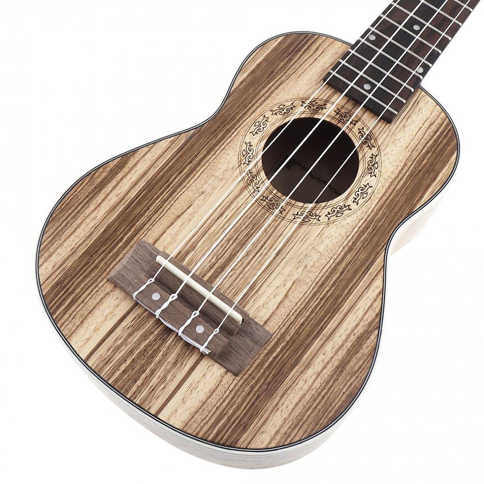 21 Inch Portable Soprano Ukulele with 15 Frets - 4 String Zebra Wood Concert Ukulele - Perfect for Beginners, Travel & Beach Music