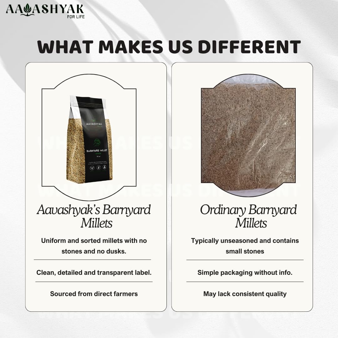 Organic Barnyard Millet - Unpolished Natural Whole Grain | High Protein & Fiber, Low Glycemic Index | 500g Pack | Perfect for Gluten-Free Baking, Healthy Porridge & Weight Management