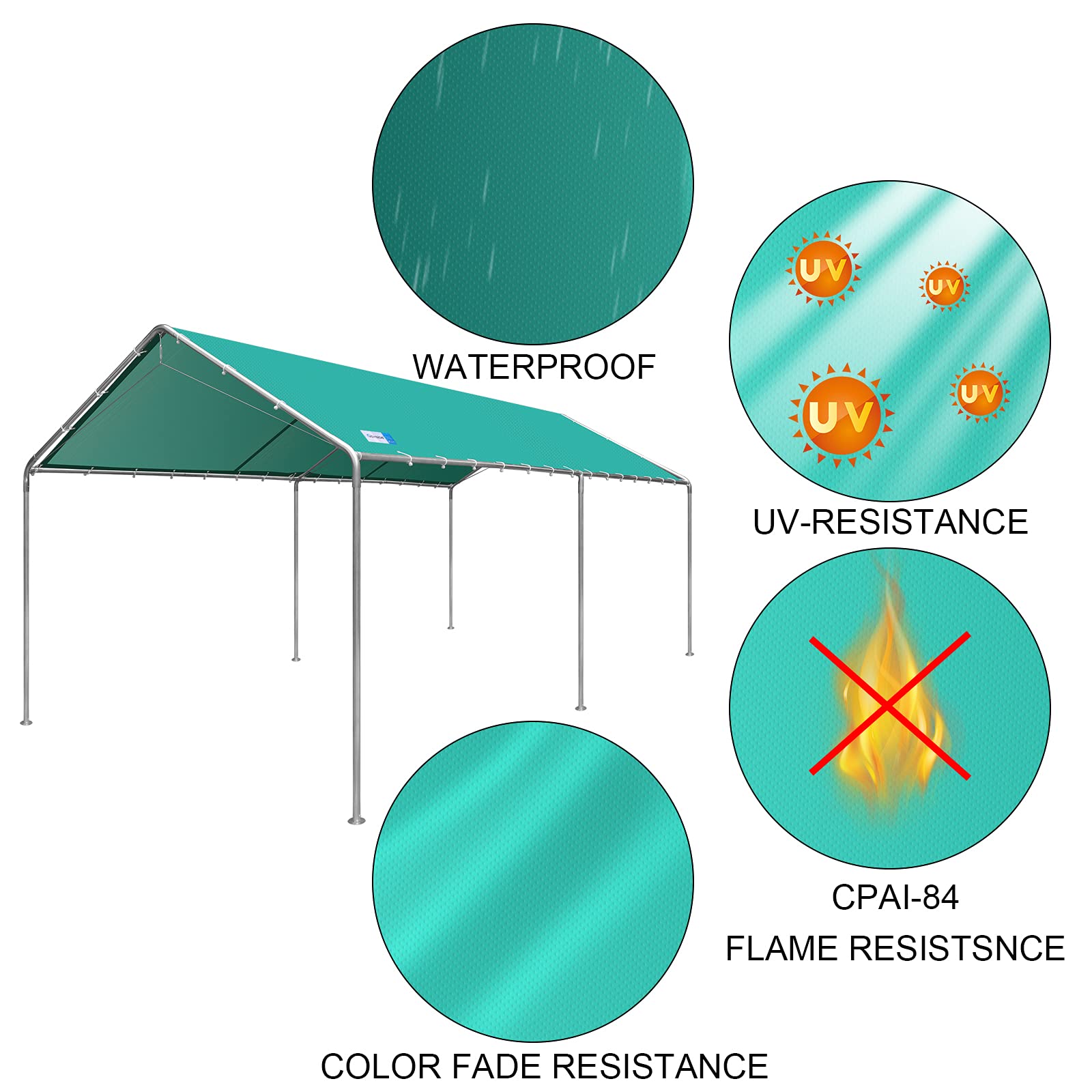 10x20 Ft Heavy Duty Outdoor Carport Canopy - Reinforced Steel Frame & 3 Steel Cables (Green) - Perfect for Vehicle Shelter, RV Cover & Outdoor Storage Protection
