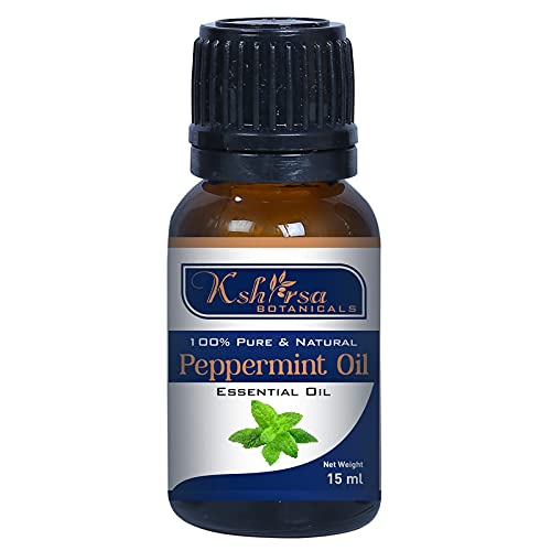 Kshirsa Botanicals 100% Pure & Natural Peppermint Essential Oil - 15ml for Hair Growth, Skin Care, Aromatherapy & Therapeutic Use | Perfect for Diffusers, Massage & DIY Beauty Products