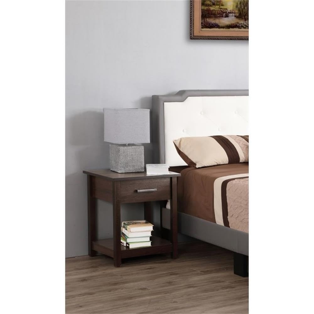 Pemberly Row Modern Solid Wood 1-Drawer Nightstand in Wenge Finish - Perfect for Bedroom Storage & Bedside Organization