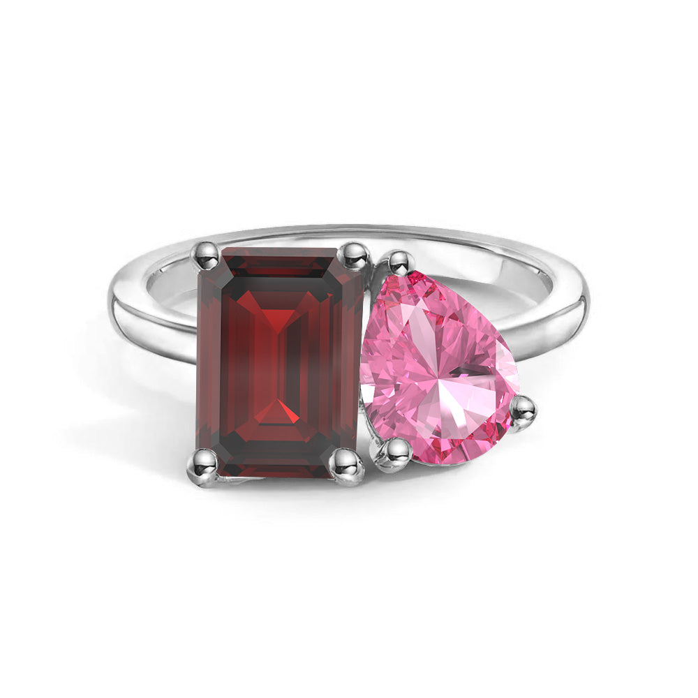 Personalized Garnet Birthstone Toi et Moi Ring for Women - Romantic Anniversary Gift for Her, Valentine's Day, Engagement or Wedding Jewelry