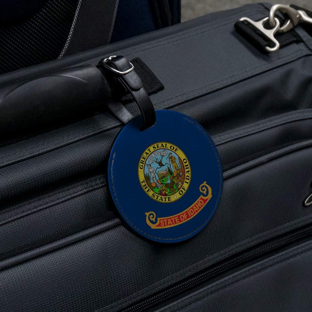 Idaho State Flag Round Leather Luggage Tag - Durable Suitcase ID Tag for Travel Bags, Carry-Ons & Backpacks - Perfect for Air Travel, Vacation & Business Trips