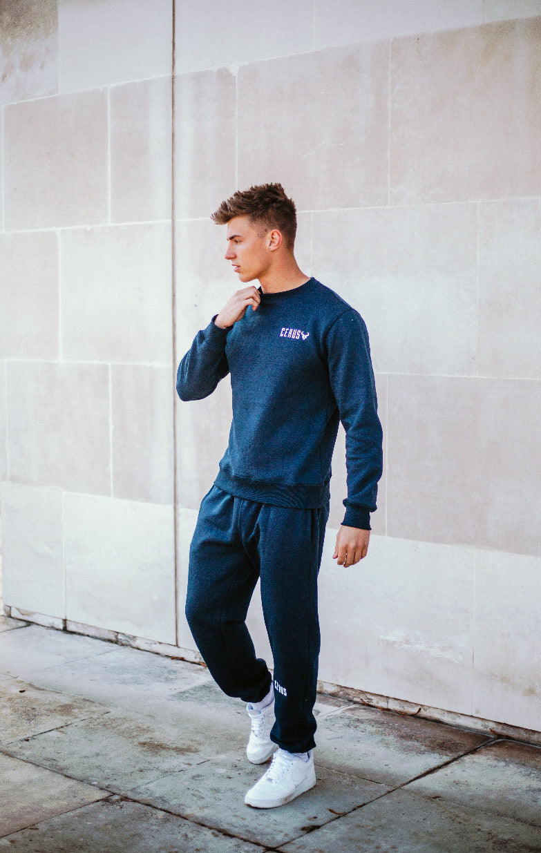 Cerus Navy Legacy Crew Neck Sweatshirt for Men - Comfortable Cotton Pullover Hoodie - Perfect for Casual Wear, Gym, and Outdoor Activities