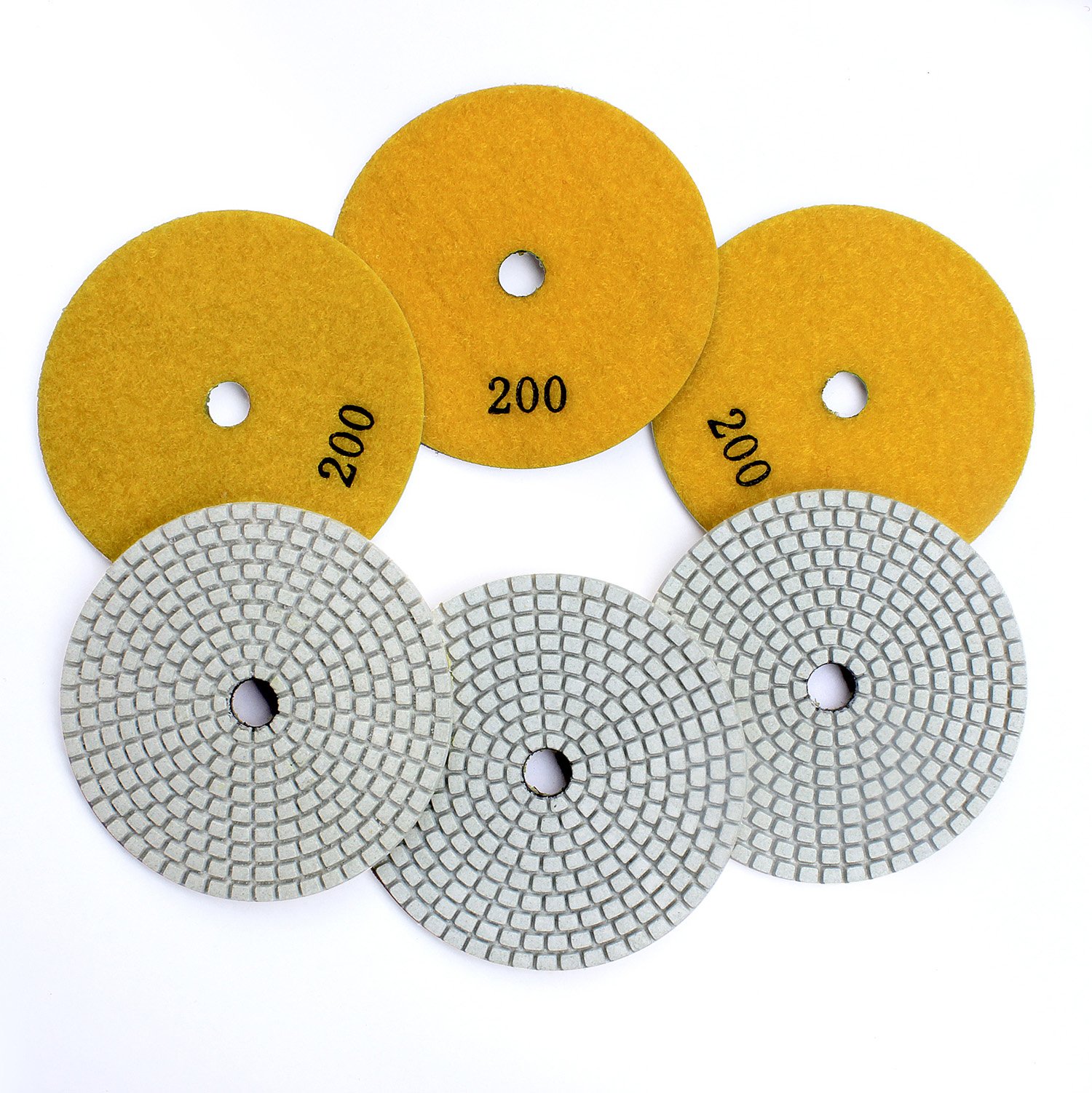 4 Inch Diamond Polishing Pads 200 Grit - 6PC Set for Marble, Granite & Stone - Coarse Sanding Discs for Angle Grinder - Perfect for Countertop Resurfacing, Tile Edging & DIY Stone Restoration Projects