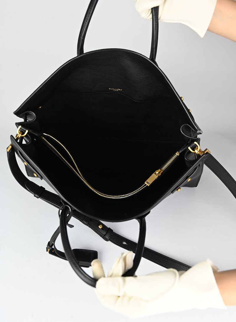 Saint Laurent Sac du Jour Large Black Leather Tote Bag for Women - Luxury Designer Handbag for Work, Travel & Everyday Use