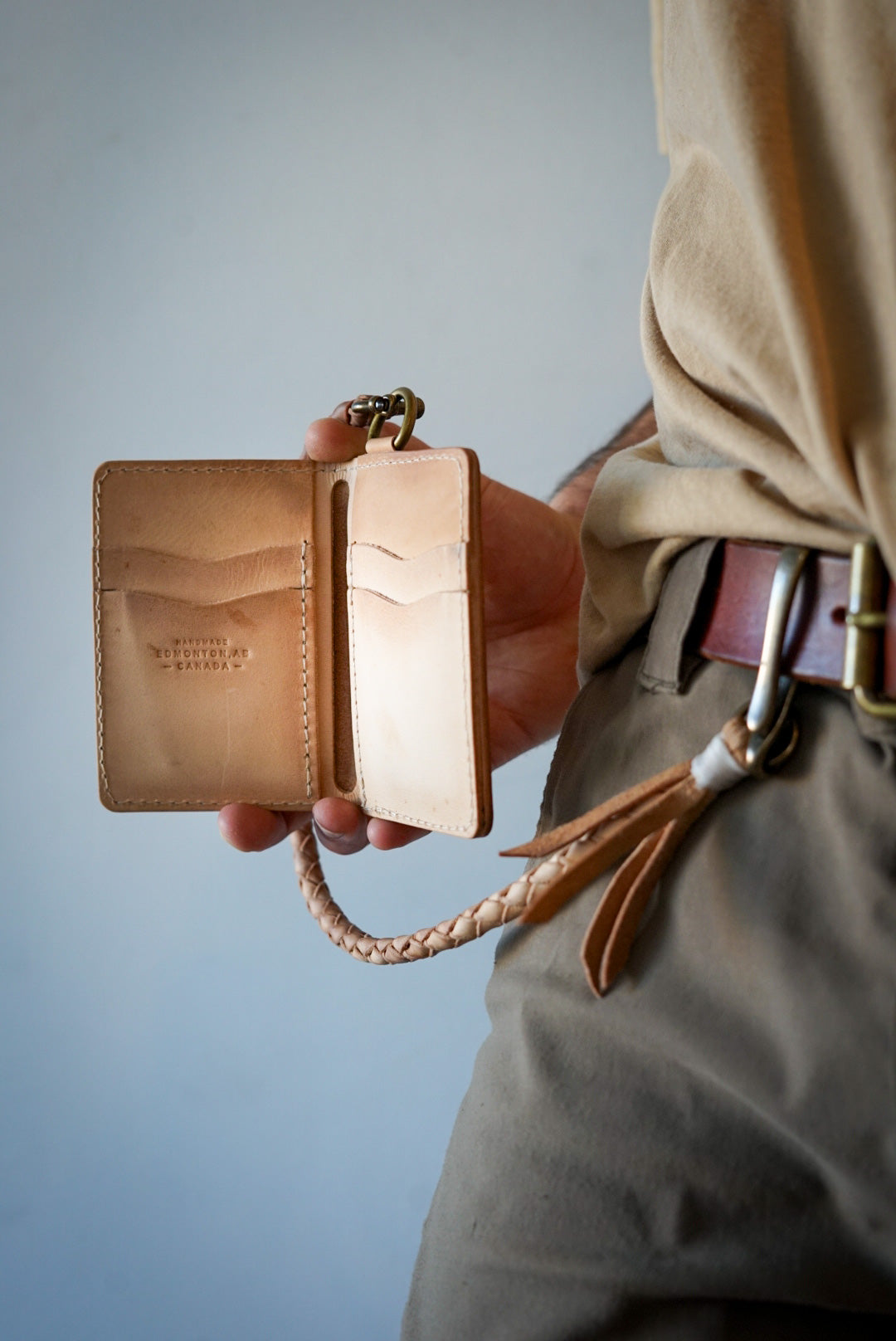 Handmade Mini Trucker Wallet with 4-Strand Round Braided Lanyard - Genuine Leather RFID Blocking Slim Bifold Wallet for Men - Perfect for Everyday Carry, Travel & Outdoor Adventures