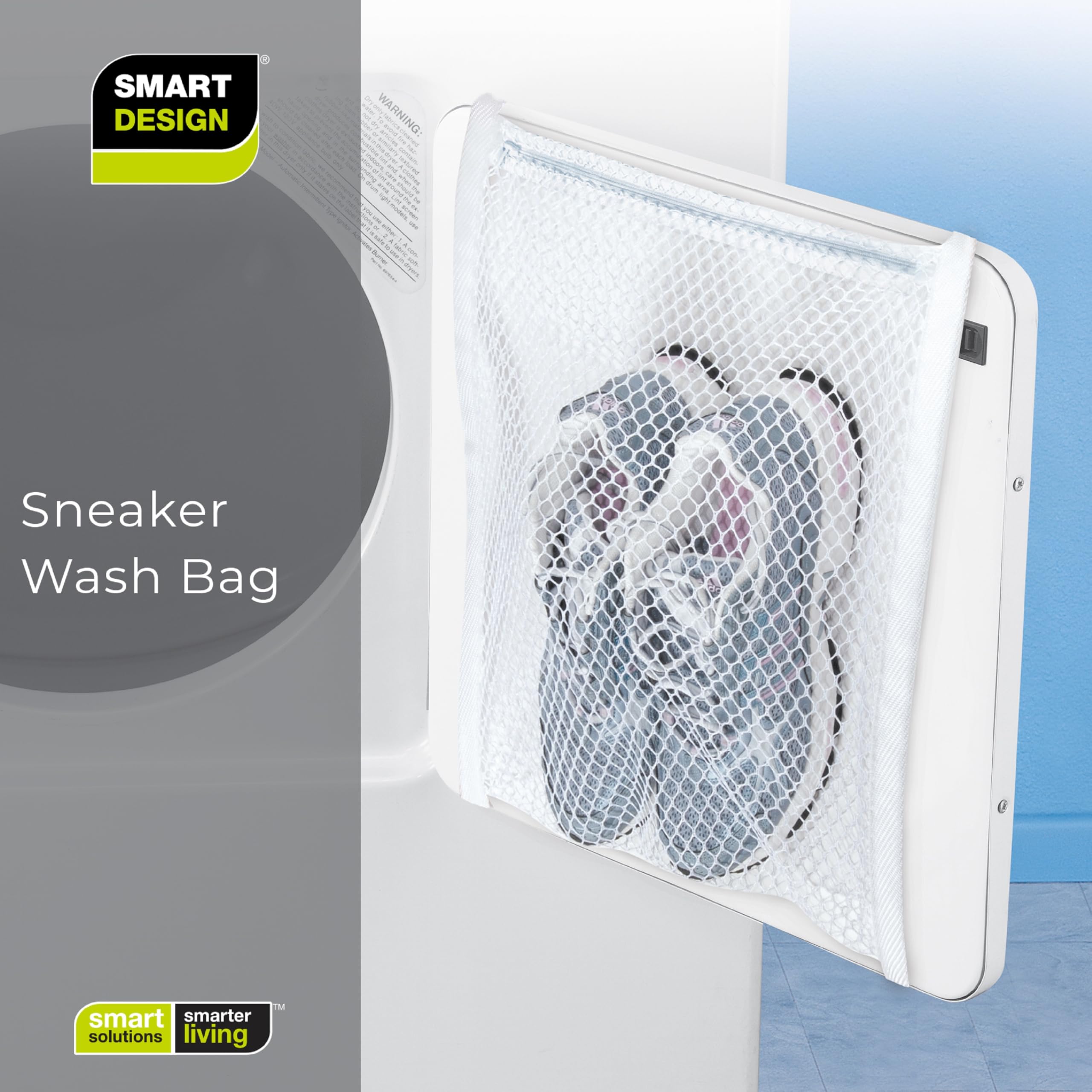 Smart Sneaker Dryer & Wash Bag with Elastic Straps - Durable Fabric for Shoes, Clothes & Laundry - 15.5 x 15.5 Inch White - Perfect for Travel, Gym & Home Organization