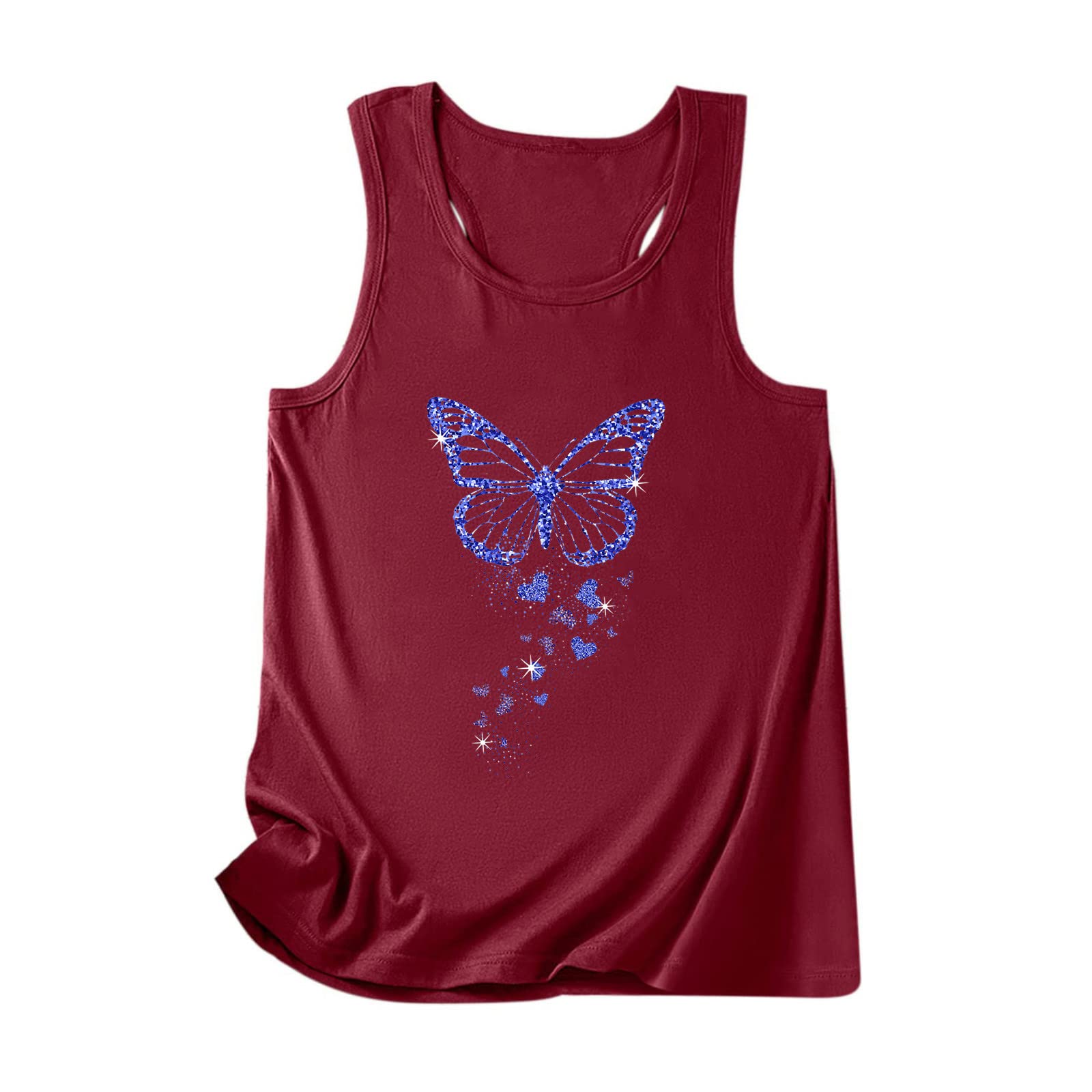 Vintage Butterfly Print Women's Casual Loose Suspenders T-Shirt - Sleeveless Round Neck Summer Tee Top for Yoga, Beach & Everyday Wear