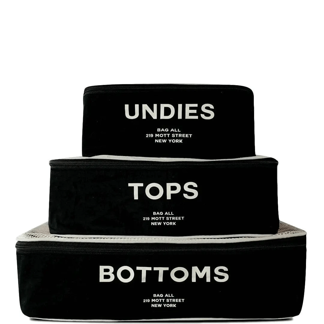 Premium Cotton Packing Cubes Set of 3 - Black Printed Travel Organizers for Suitcases, Backpacks & Closet Storage | Perfect for Business Trips, Vacations & Home Organization