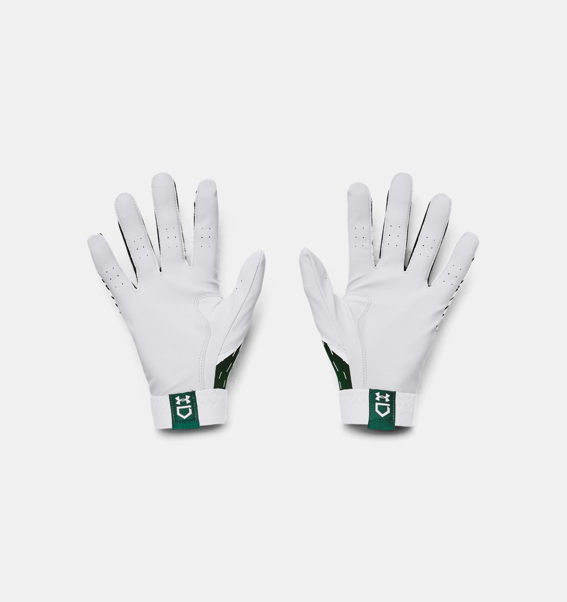 UA Clean Up Batting Glove White/Green 1378764 101 - Baseball & Softball Training Gloves for Hitting Practice, Fielding, and Games - Perfect for Youth & Adult Players