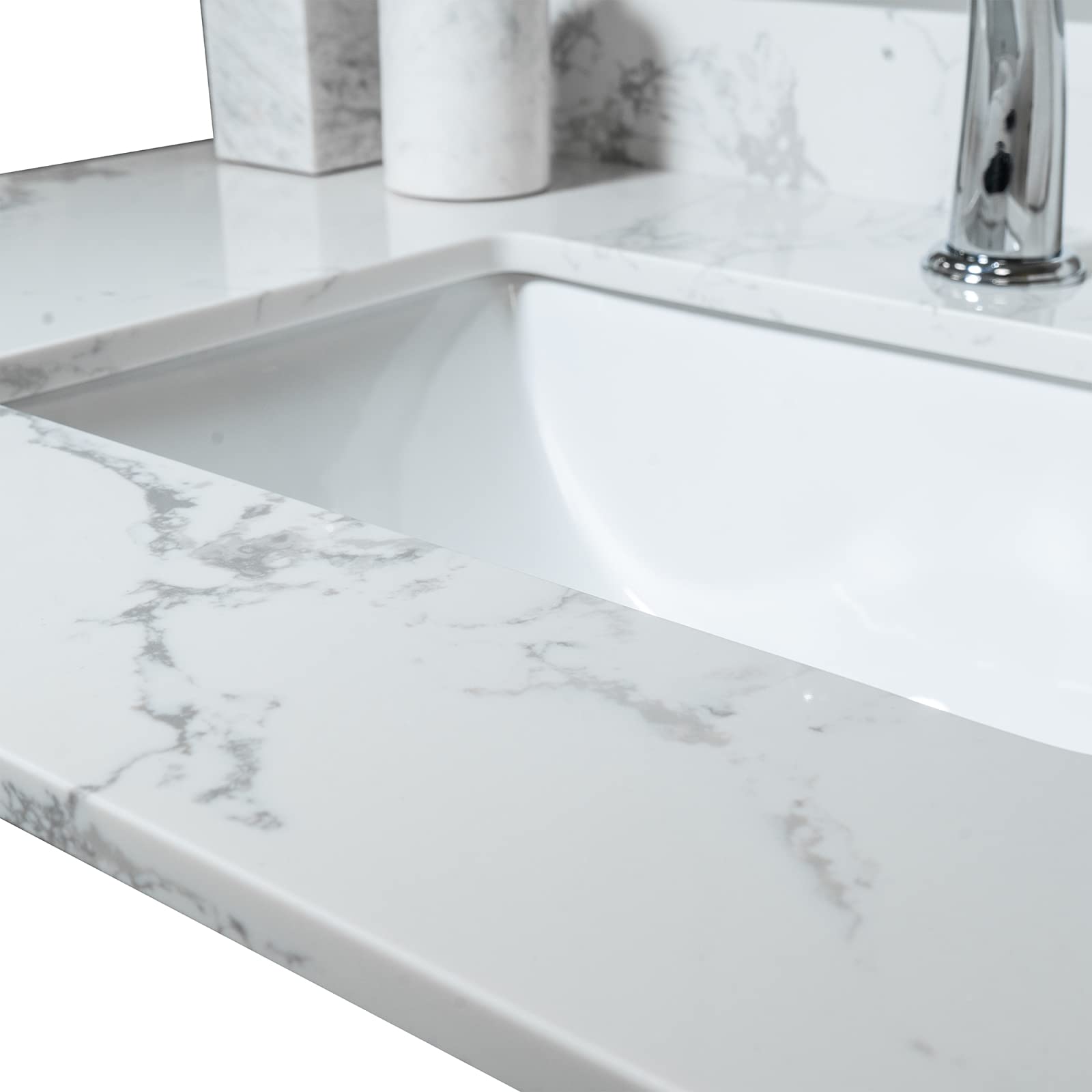 Pannow 37 Inch Carrara White Marble Vanity Top with Undermount Rectangular Ceramic Sink & Backsplash - Natural Stone Bathroom Countertop for Vanity Cabinet (Cabinet Not Included) | Perfect for Modern Bathroom Renovation & Master Bath Upgrades