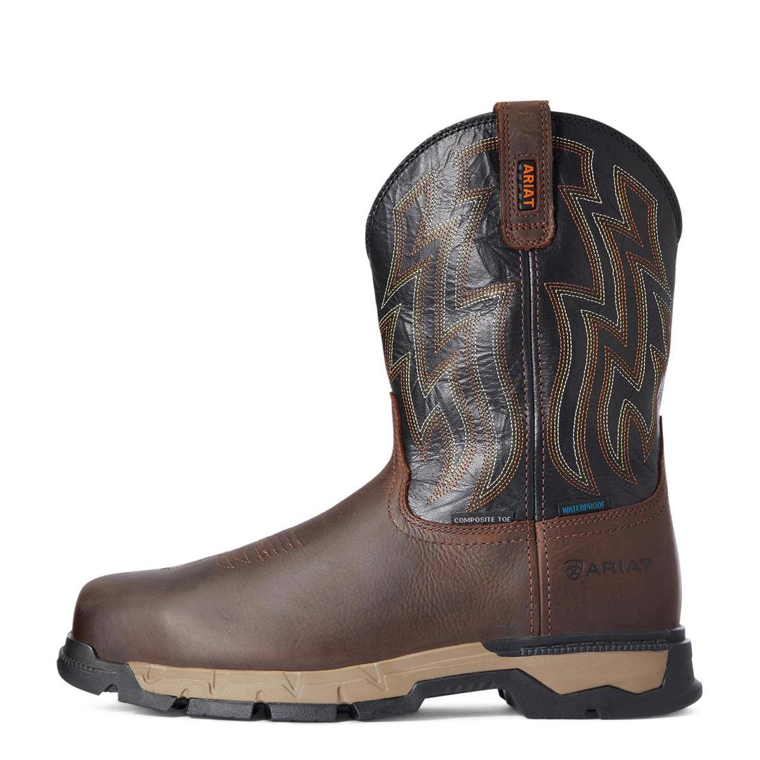 Rebar Flex Composite Toe Waterproof Western Work Boots for Men - Dark Brown Safety Shoes for Construction, Ranch & Outdoor Work