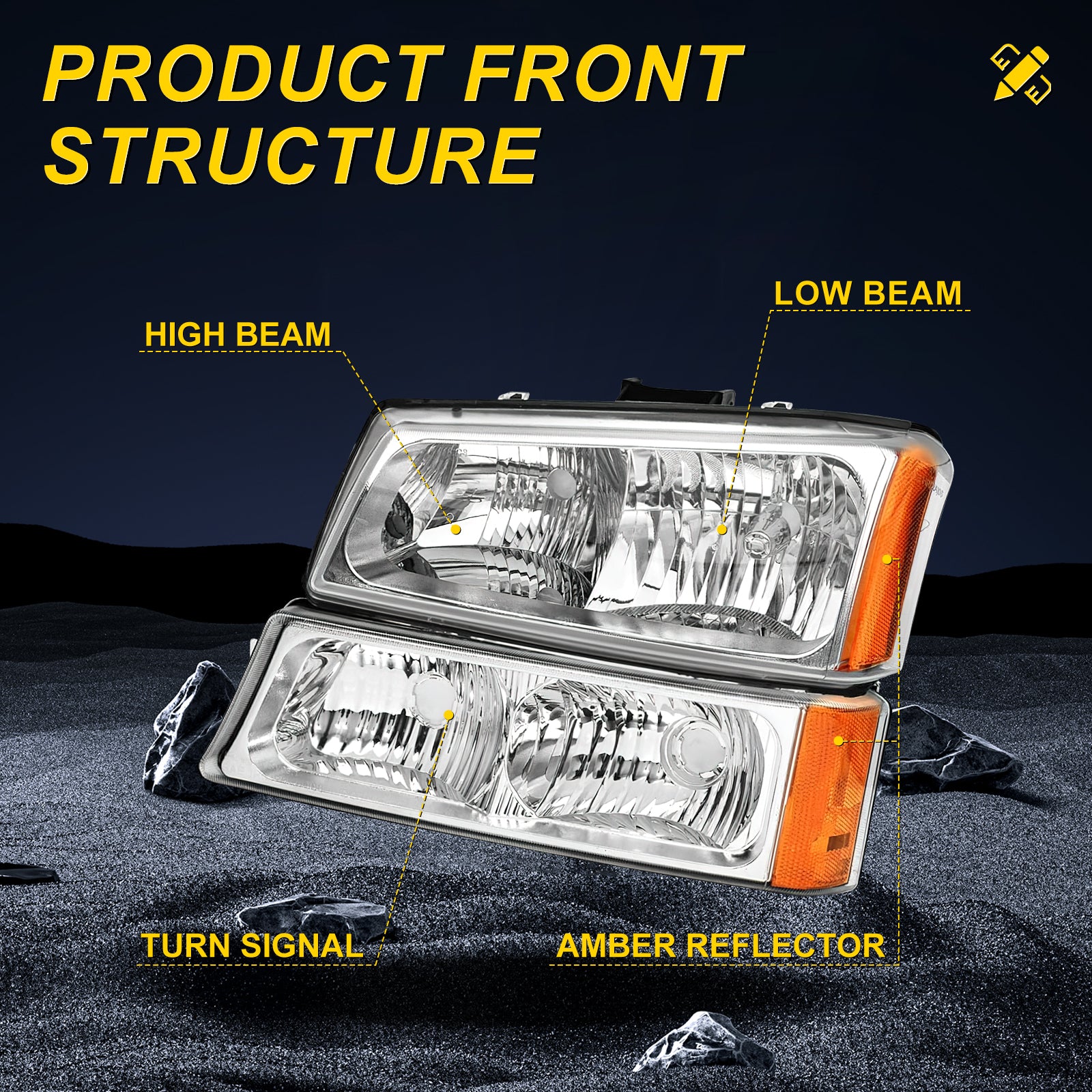 LOYO Replacement Headlight Assembly for 2003-2006 Chevy Silverado Avalanche 1500/1500HD/2500/2500HD/3500 - Compatible with Chevrolet Pickup Truck - Durable Headlamp Housing & Bumper Lamp Set - Perfect for Night Driving & Off-Road Adventures