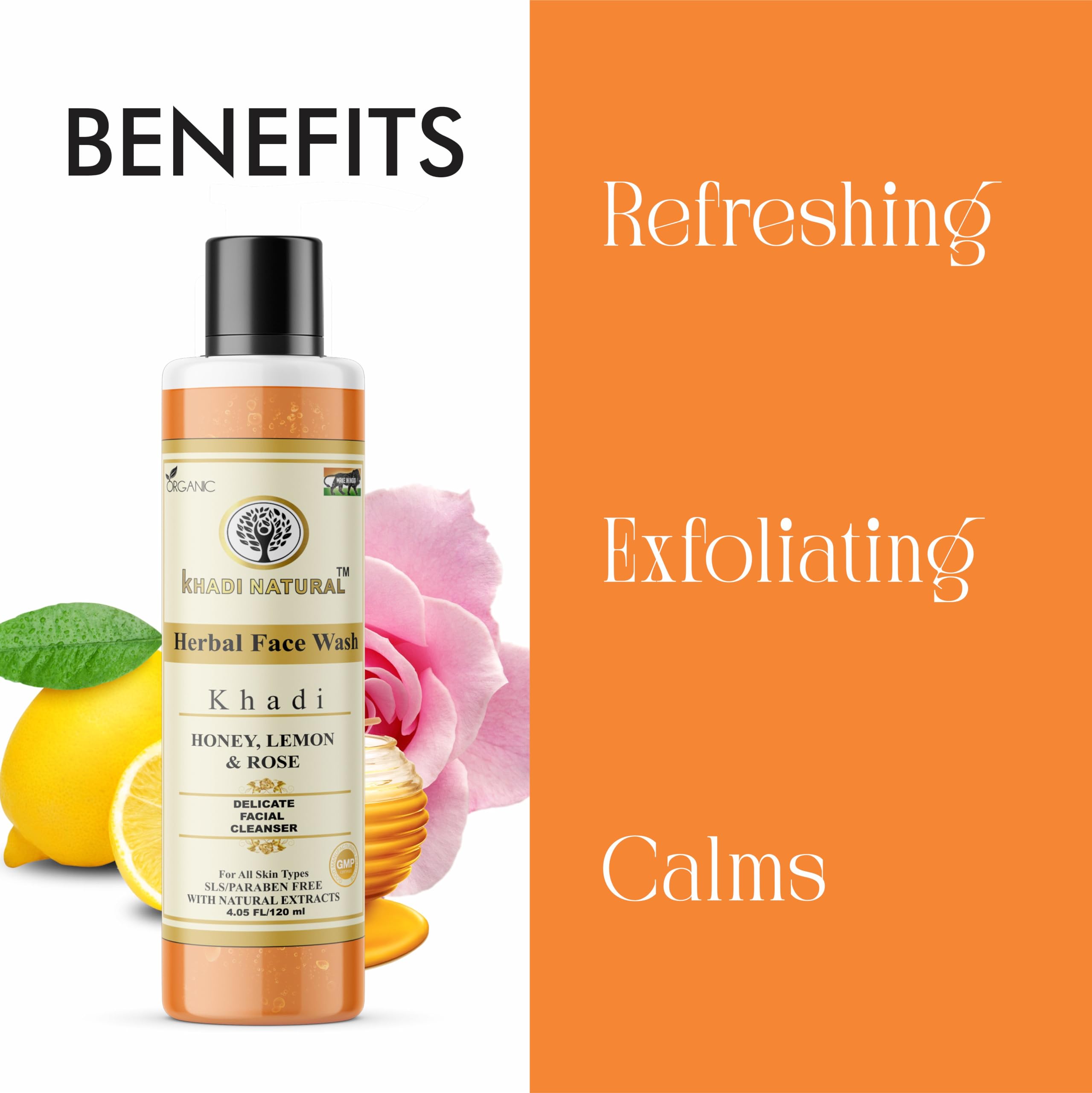Khadi Natural Honey Lemon Rose Face Wash 120ml (Pack of 2) - Organic Cleanser for Glowing Skin, Moisturizing & Brightening - Perfect for Daily Skincare Routine & Sensitive Skin Care