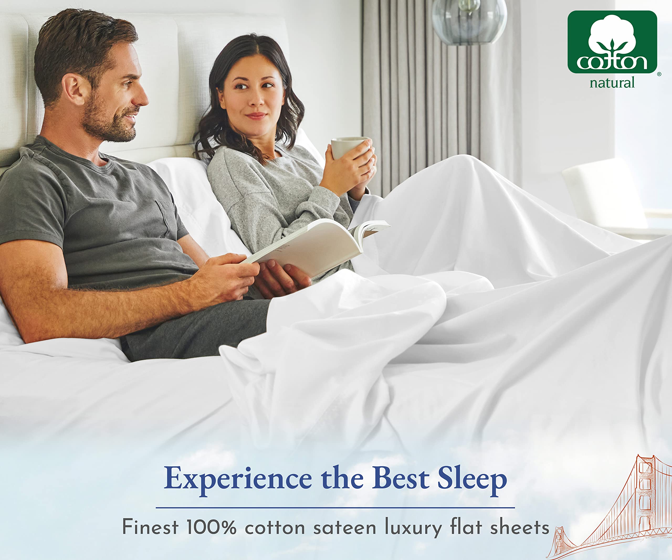 California Design Den Queen Size Flat Sheet - 400 Thread Count 100% Cotton Sateen Bed Sheet, Soft, Breathable & Cooling - Bright White - Perfect for Hot Sleepers & Luxury Bedding