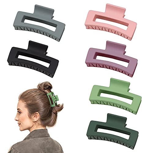 FAMEZA 6PCS Strong Hold Rectangle Hair Claw Clips - Non-Slip Jaw Clamp Hair Styling Accessories for Women & Girls with Thin or Thick Hair (Bright Colors) - Perfect for Workouts, Office, and Everyday Hairstyles