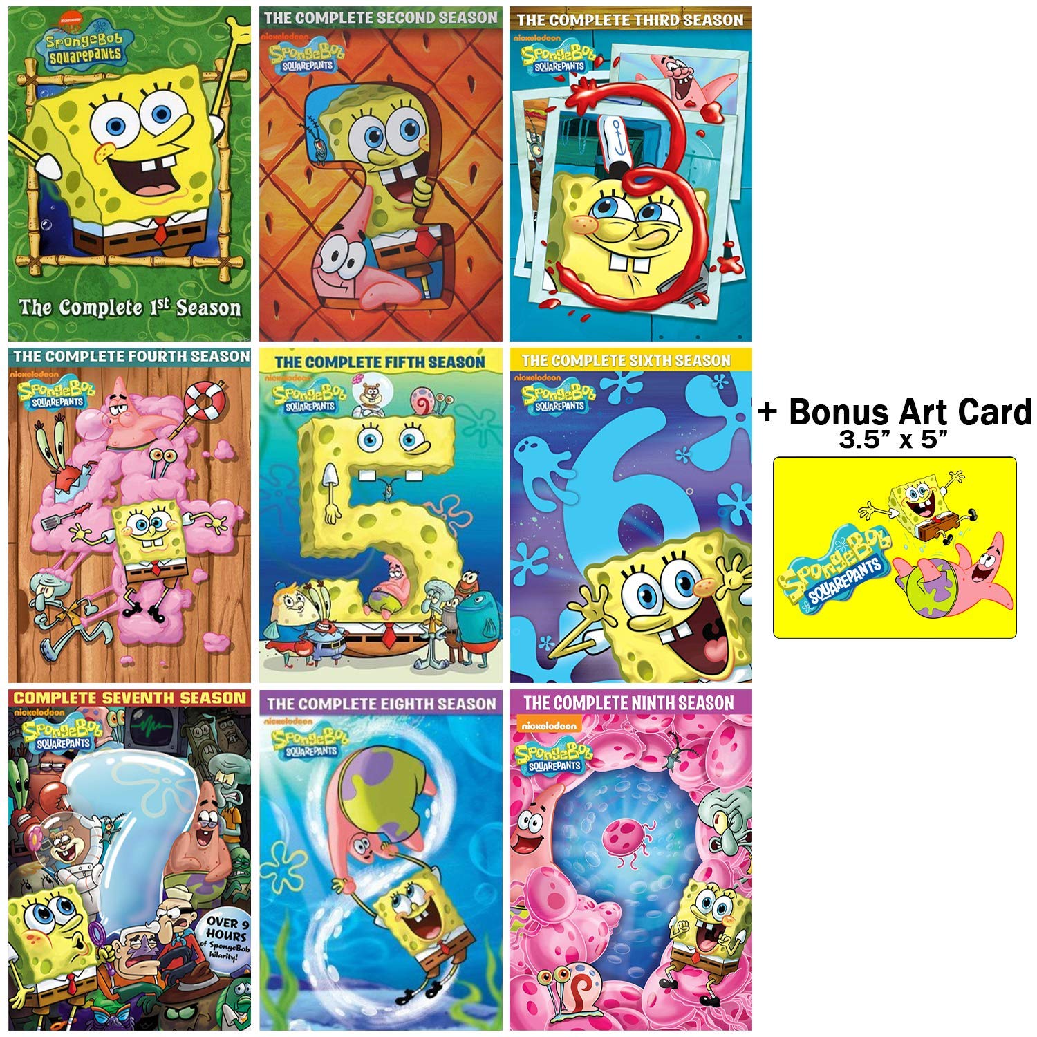 SpongeBob SquarePants Complete Seasons 1-9 DVD Box Set with Bonus Art Cards - Classic Animated Comedy Series for Kids & Adults - Perfect for Family Movie Nights & Birthday Gifts