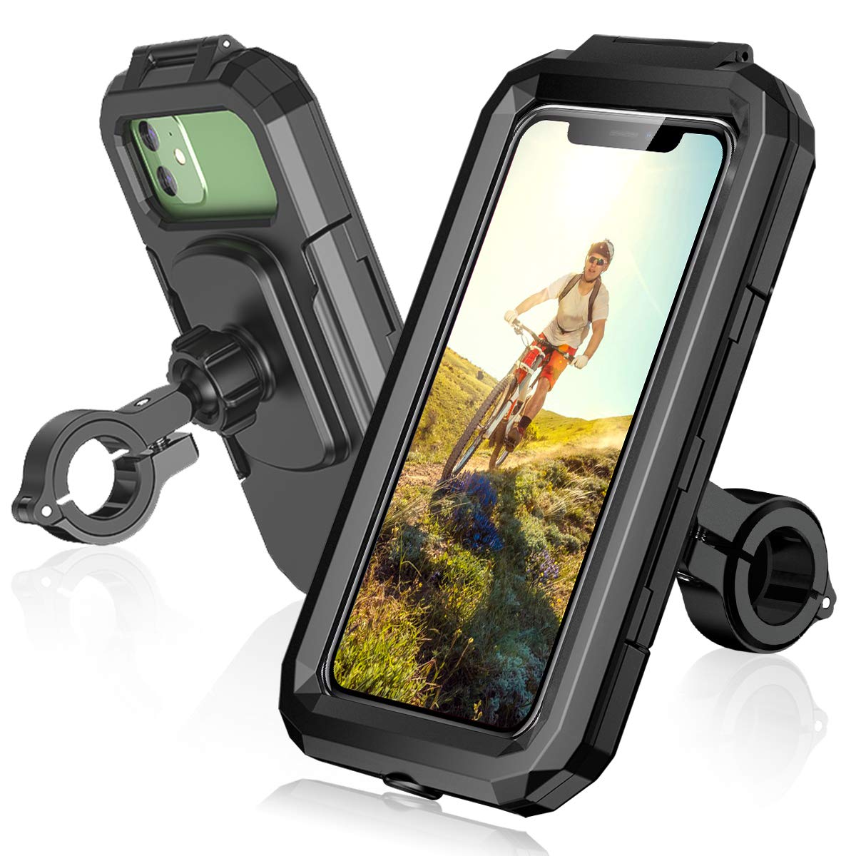 Waterproof 360° Adjustable Bike Phone Mount Holder for Handlebar - Compatible with iPhone, Samsung, Smartphones Below 6.8 Inches - Touchscreen Access & Shockproof Design - Perfect for Cycling, Motorcycle Riding, Commuting & Outdoor Adventures