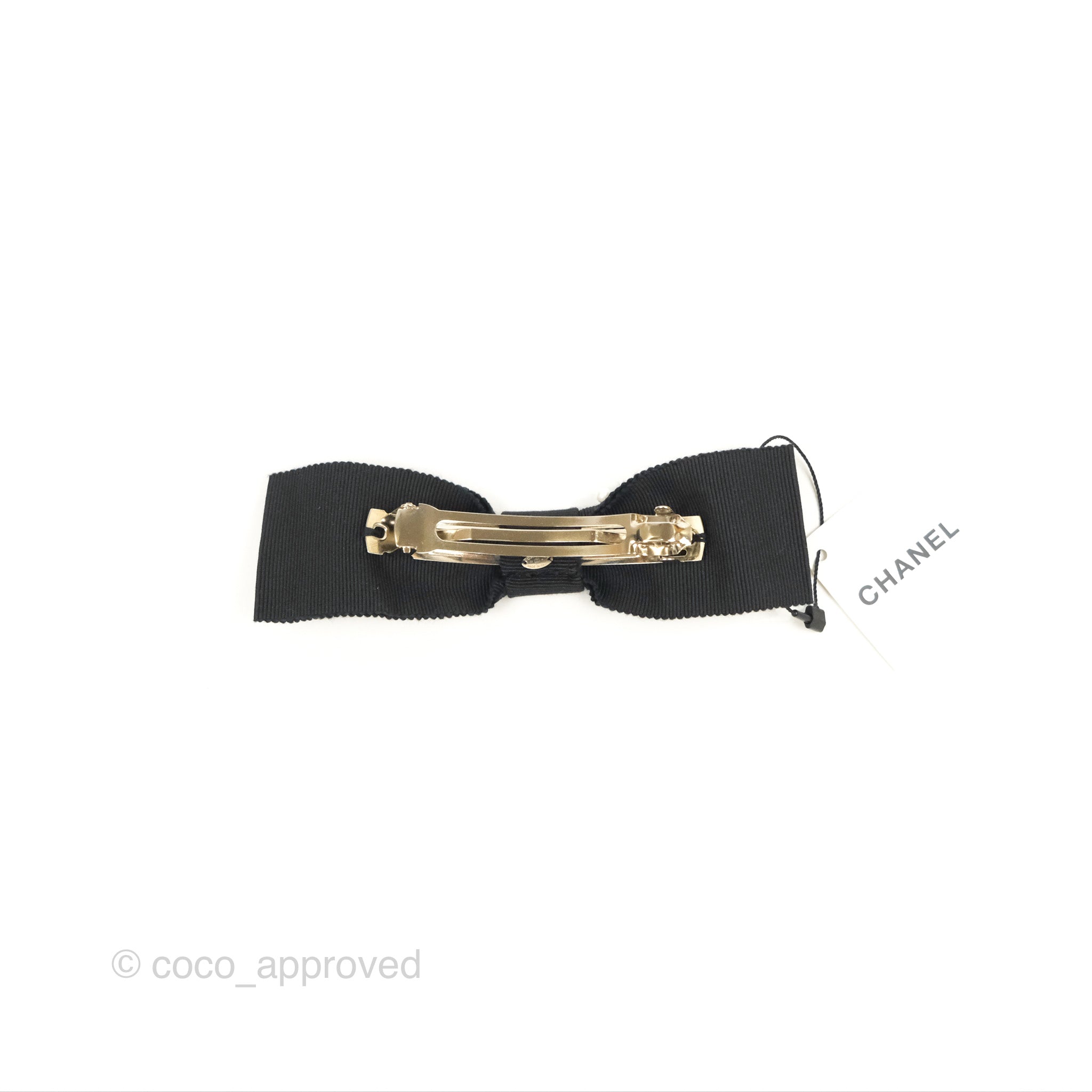 Chanel CC Pearl Ribbon Black Hair Clip Barrette - Elegant Hair Accessory for Women, Perfect for Weddings, Parties & Everyday Style