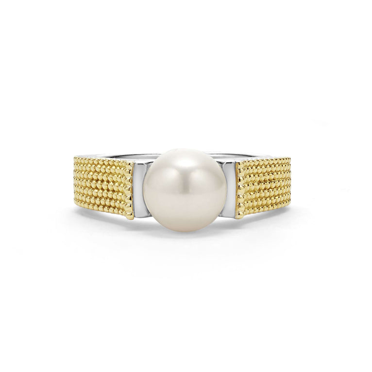 Elegant Two-Tone Caviar Pearl Ring for Women - Sterling Silver & Gold Plated - Perfect for Weddings, Parties & Special Occasions