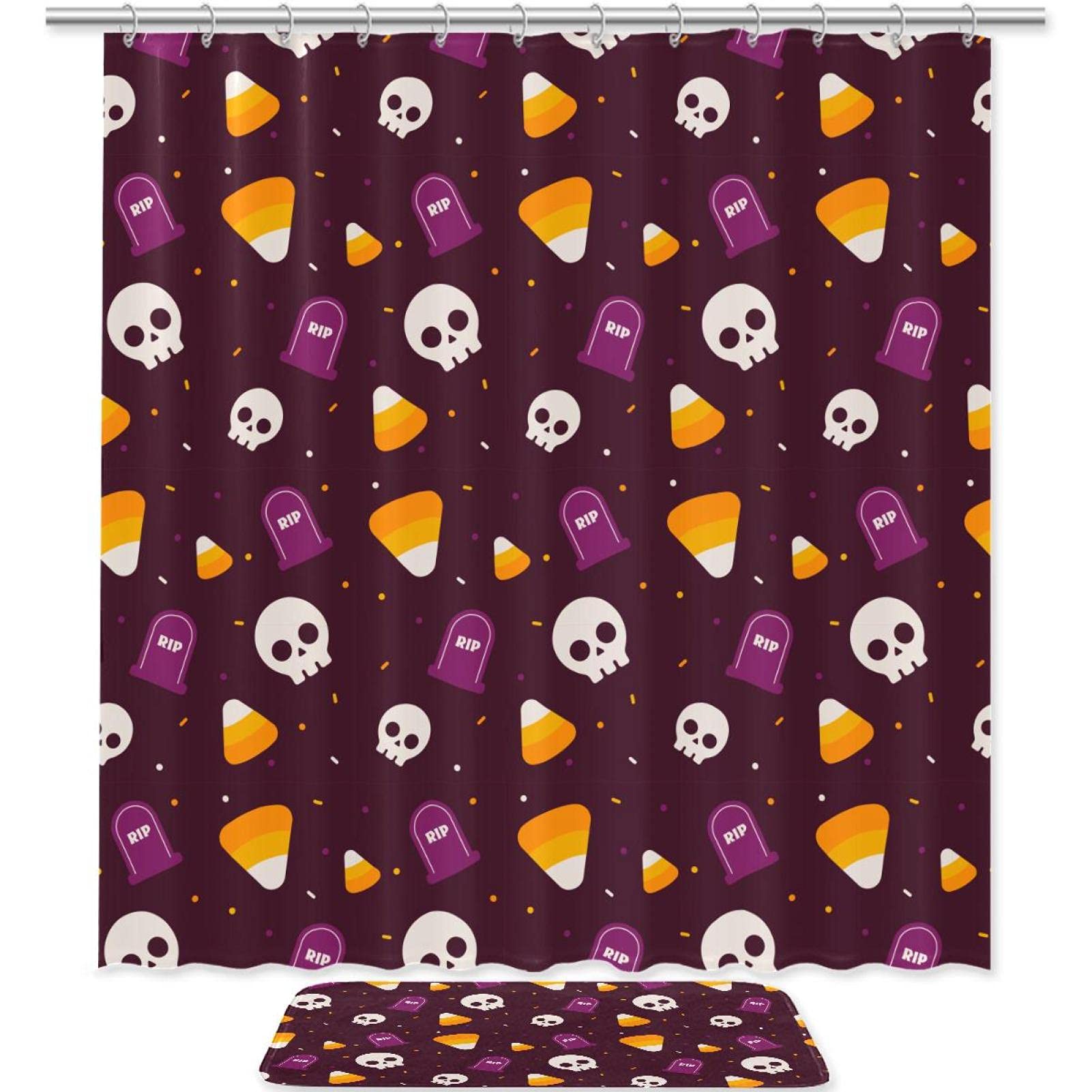 Spooky Halloween Coffin Ghost Shower Curtain Set with Bath Mat & Accessories - Waterproof Bathroom Decor with 12 Plastic Hooks for Halloween Party & Haunted House Theme