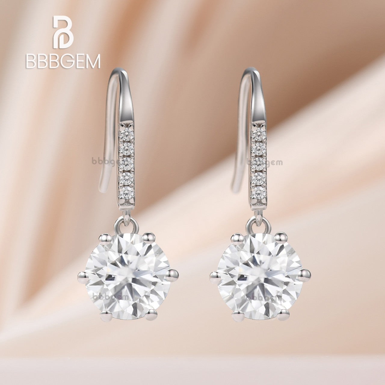 Minimalist Solitaire Round Moissanite Drop Earrings for Women - 18K White Gold Basket Set Dangle Hook Earrings - Perfect for Weddings, Parties & Everyday Elegance