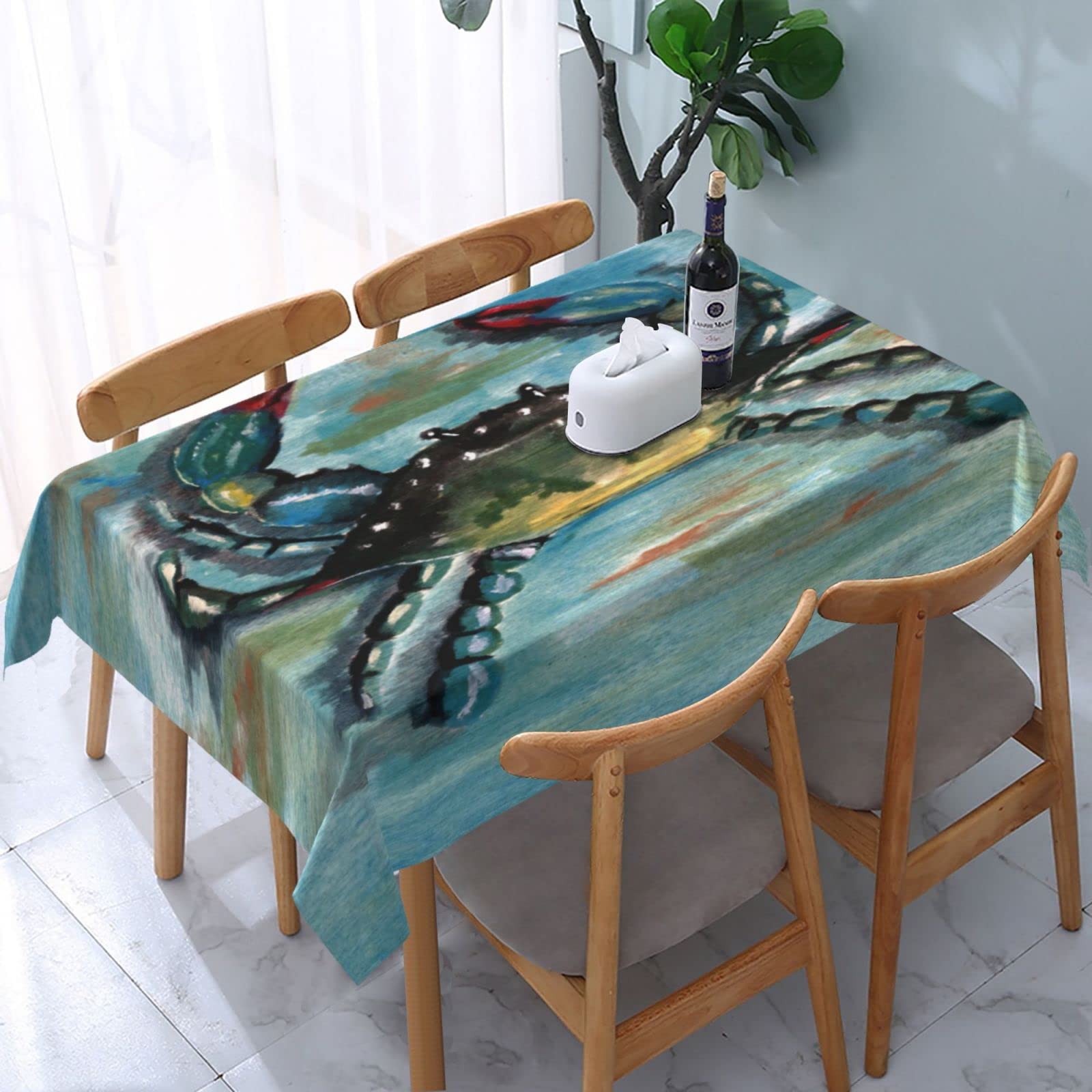 Premium Blue Crab Print 54x72 Inch Waterproof Tablecloth - Wrinkle-Resistant & Stainproof Dining Table Cover for Kitchen, Party, Wedding, Thanksgiving - Perfect for Indoor & Outdoor Decorations