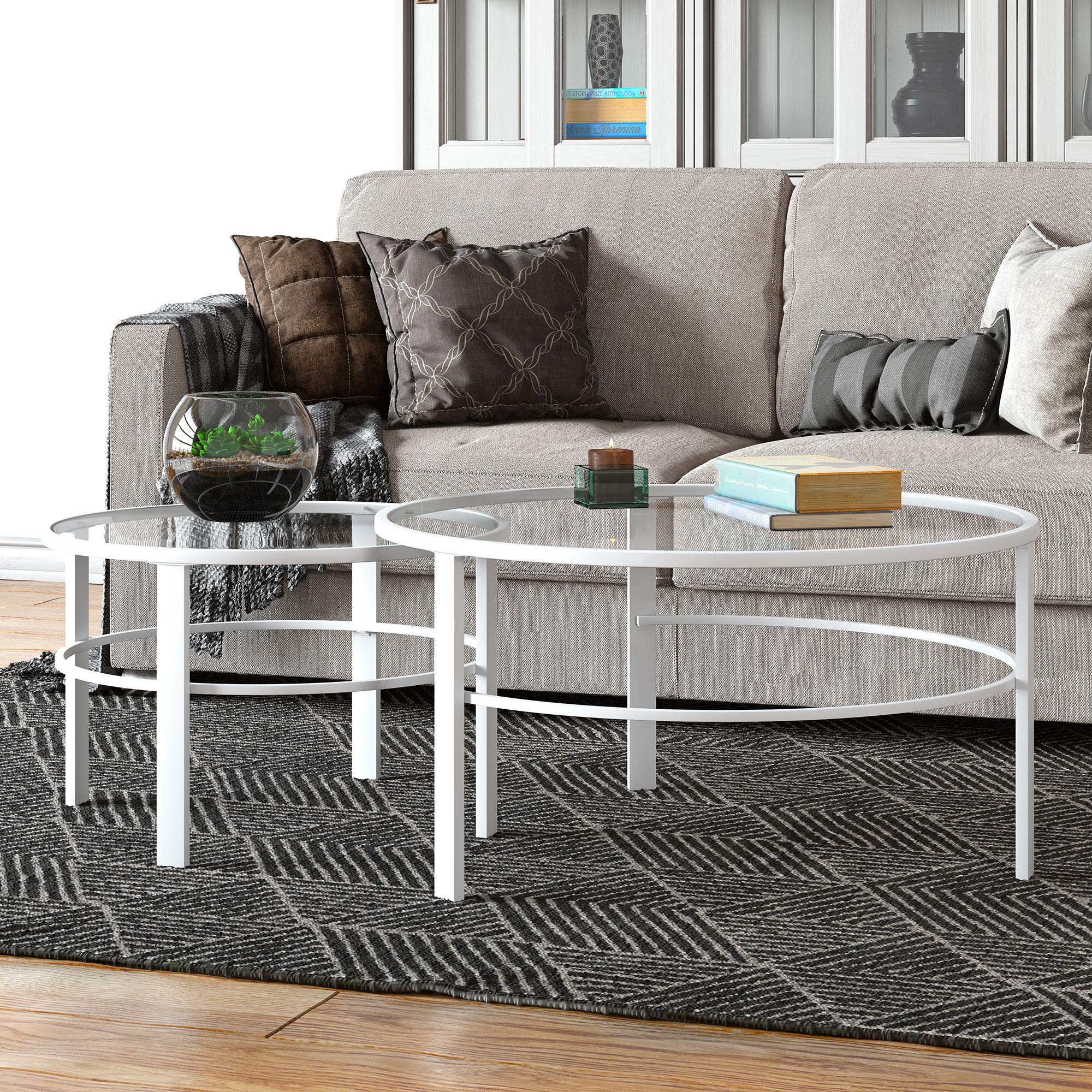 Henn&Hart White Round Nested Coffee Table - 36