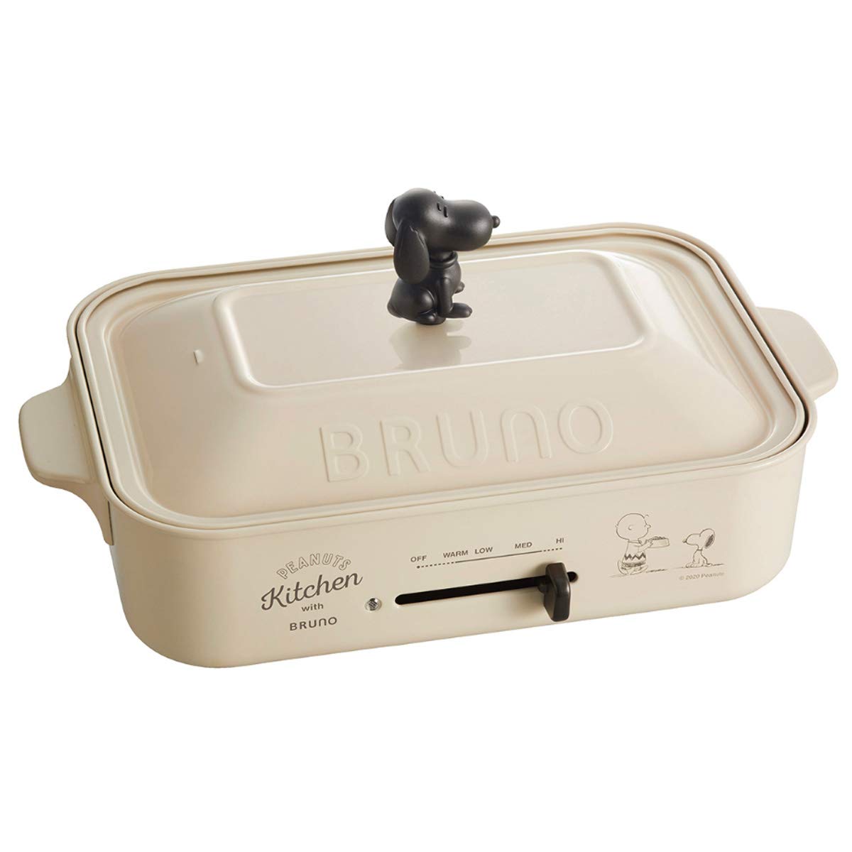 BRUNO Peanuts Snoopy Compact Hot Plate Set with 3 Plates (Flat, Takoyaki, Pancake) - White Japanese Import for Home Cooking, Parties & Breakfast