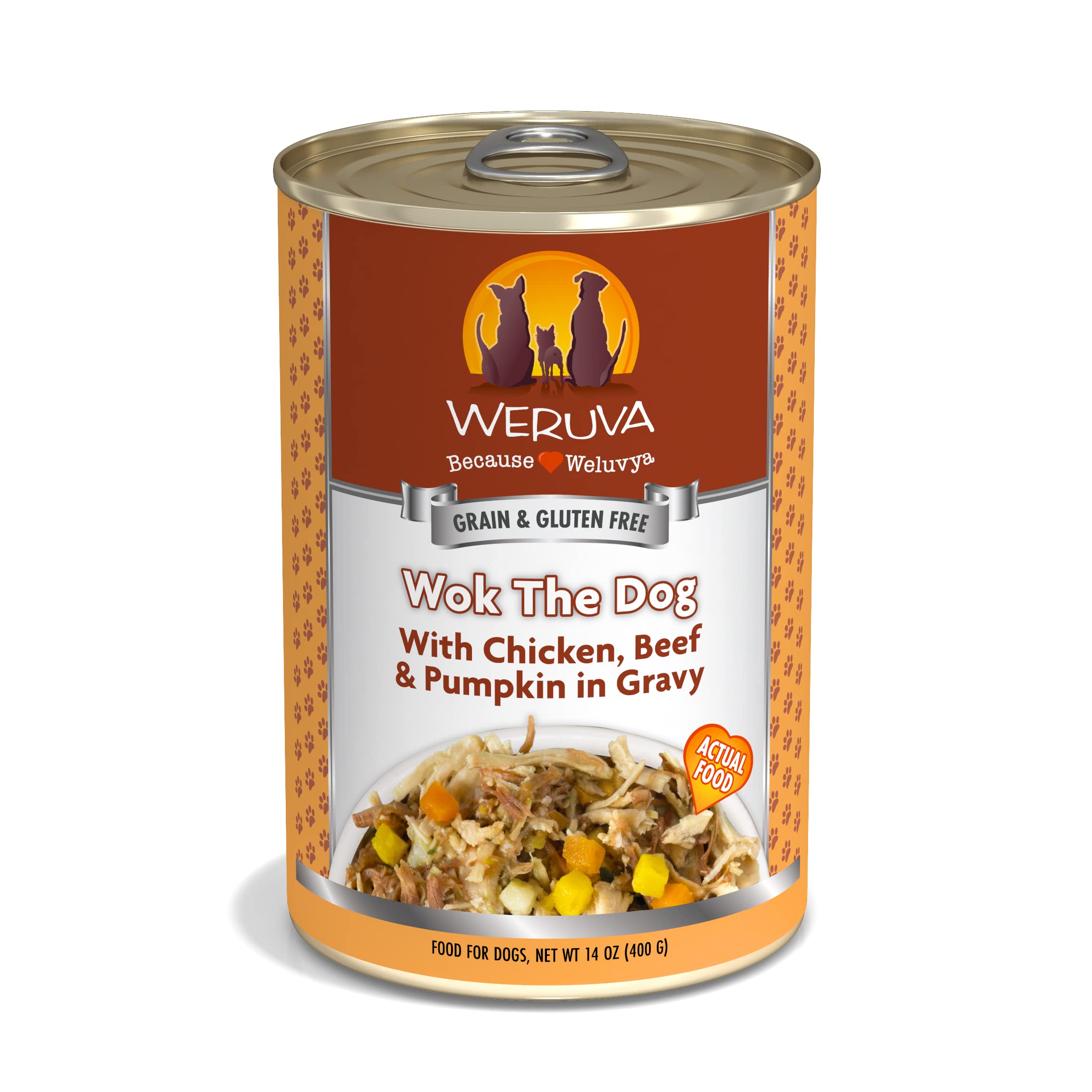 Weruva Classic Dog Food - Wok The Dog with Chicken Breast, Beef & Pumpkin in Gravy - Grain-Free Wet Dog Food - 14oz Cans (Pack of 12) - High Protein Meal for Dogs - Perfect for Picky Eaters & Sensitive Stomachs
