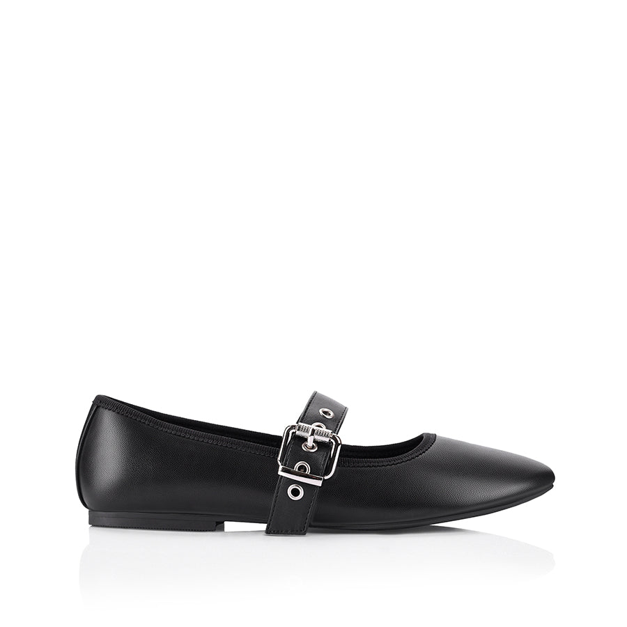 Banks Buckled Mary Jane Flats for Women - Comfortable Black Ballet Shoes for Work, Office & Casual Wear