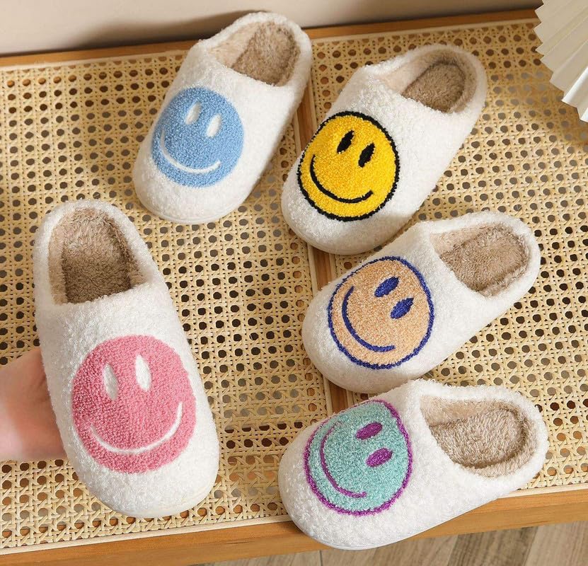 Cute Smile Slippers for Kids - Soft Plush Happy Face Slippers with Memory Foam for Girls & Boys | Warm Fuzzy House Shoes for Indoor & Outdoor Use | Perfect for Playtime, Lounging & Cozy Home Comfort